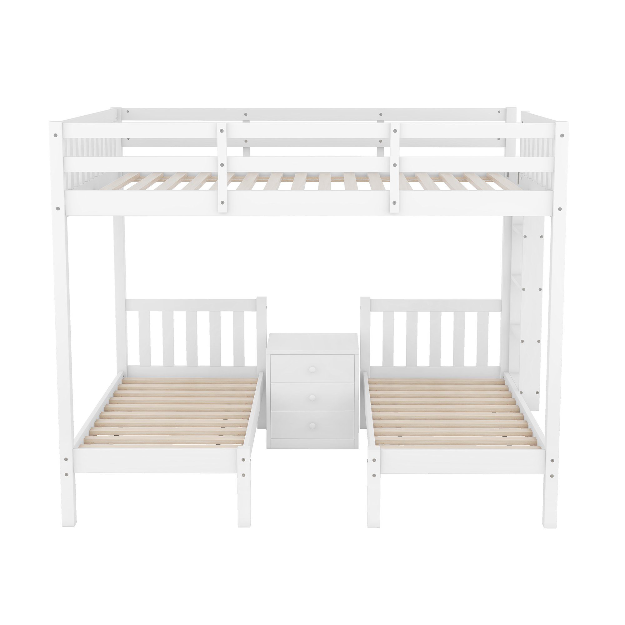 3-in-1 Weiß Kinderhochbett Ulife mit (2-St) | Hochbett Weiß Weiß Nachttisch |