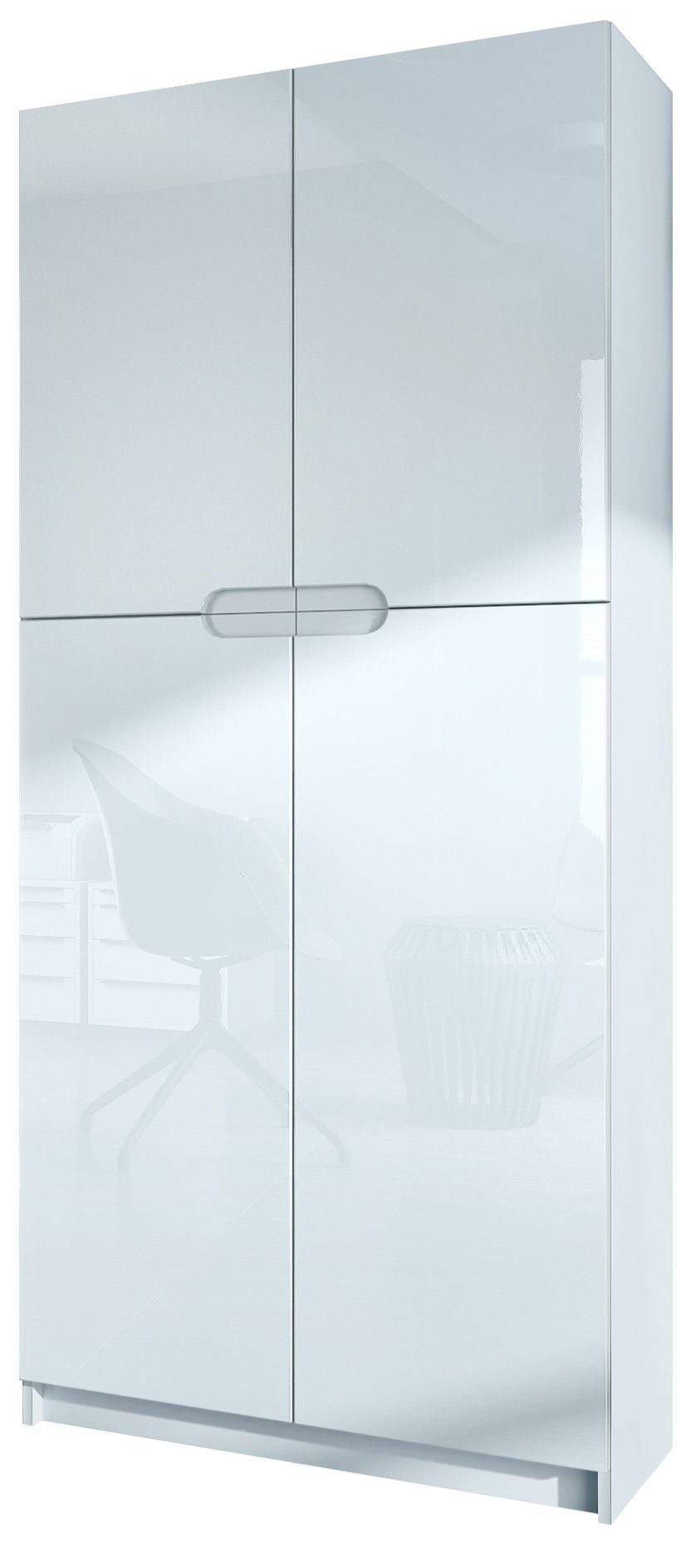 Vladon Aktenschrank Logan (Aktenschrank, mit 5 Fächern und 4 Türen) Weiß matt/Weiß Hochglanz (82 x 185 x 37 cm) Fronten in Weiß Hochglanz