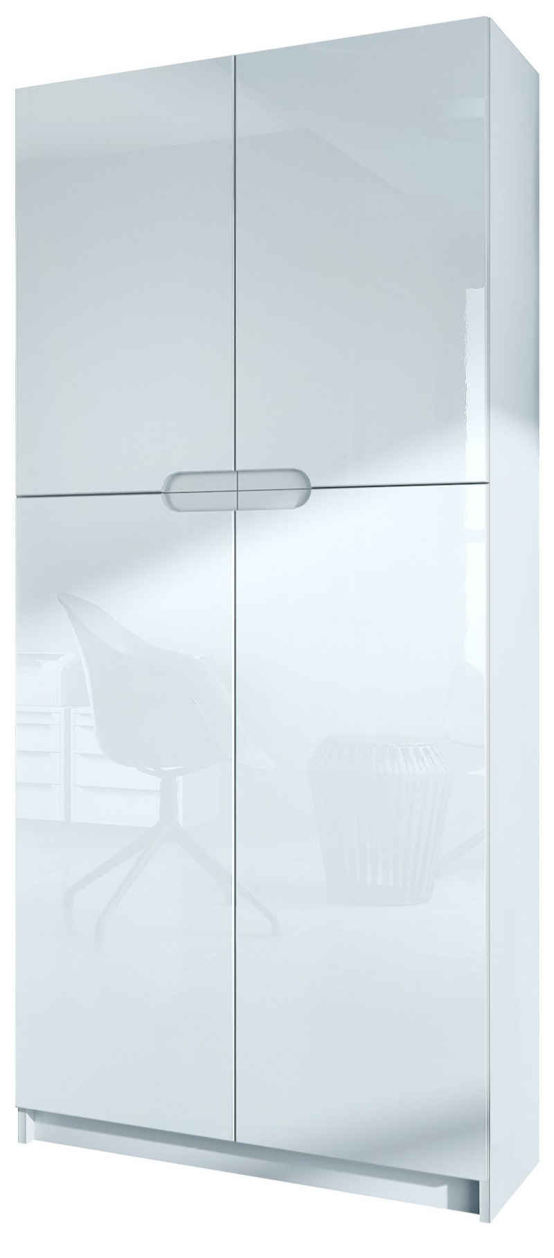 Vladon Aktenschrank »Logan« Aktenschrank mit 5 Fächern und 4 Türen, Weiß matt/Weiß Hochglanz (82 x 185 x 37 cm)