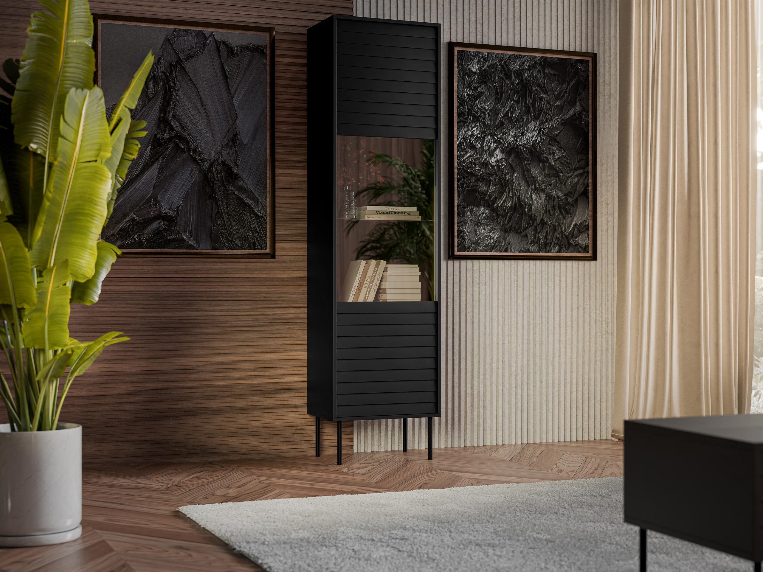 MIRJAN24 Vitrine Cortina (mit Drehtür) Schwarze Stahlfüße, Gehärtetes Glas 4 mm