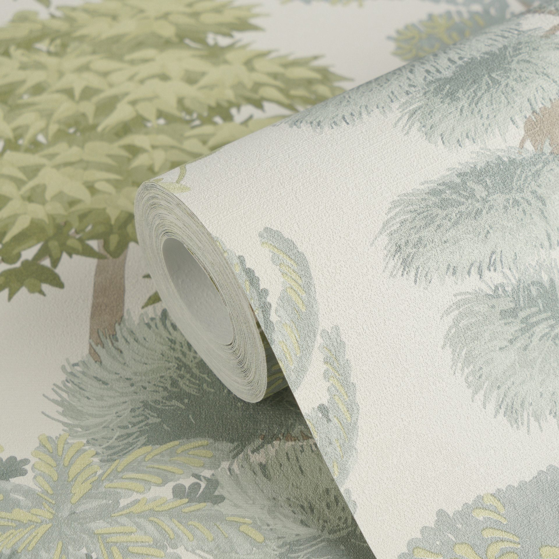A.S. Création Vliestapete Cuba II Tropical Garden Trees, leicht strukturiert, floral, tropisch, Retro, Stilisiertes Naturmotiv mit dekorativen Bäumen und Tiefe