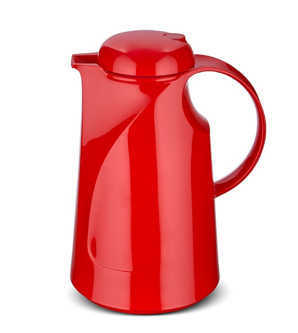 ROTPUNKT Isolierkanne 1,0 ltr. hochwertig I Glaseinsatz I BPA Frei I 24 Std warm 36 std kalt, 1 l, (Kaffeekanne I Teekanne), Glaskolben aus doppelwandigem Rosalin-Glas crazy red
