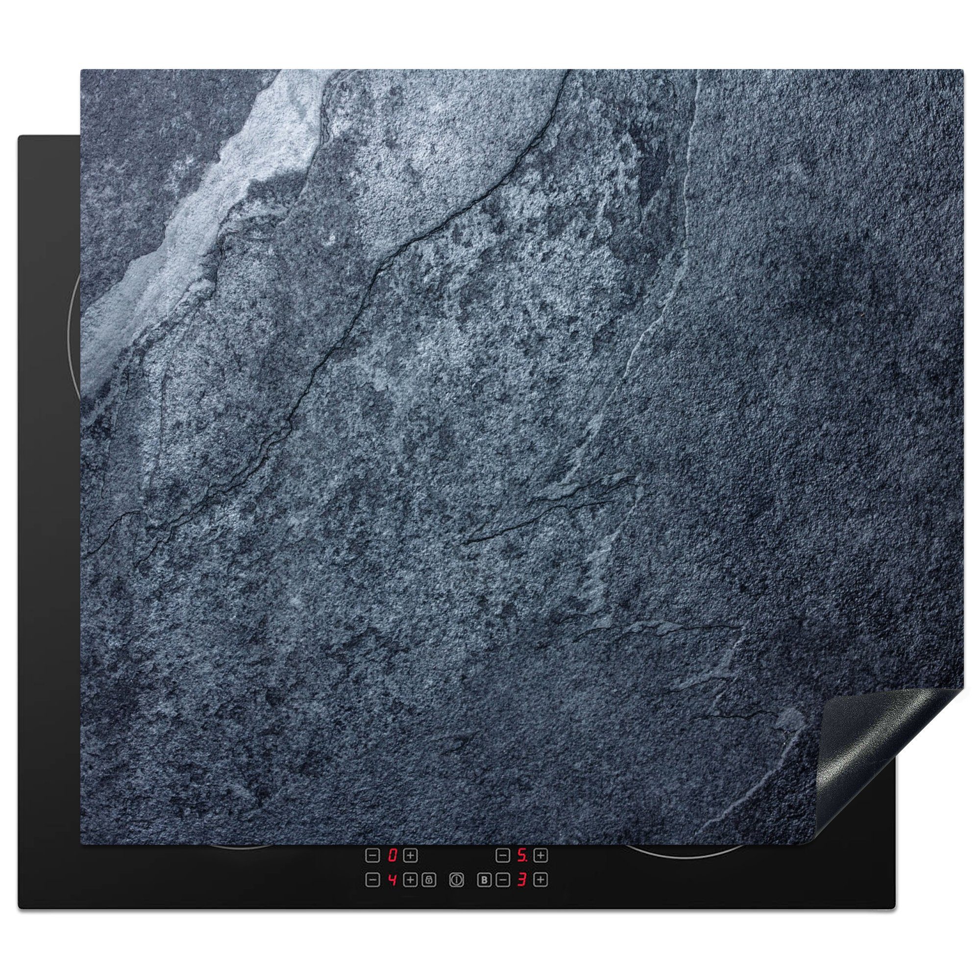 MuchoWow Herdblende-/Abdeckplatte Stein - Schiefer - Textur - Grau, Vinyl, (1 tlg), 59x51 cm, Induktionsschutz, Induktionskochfeld, Ceranfeldabdeckung