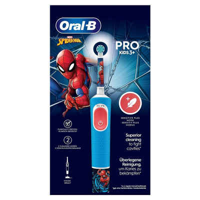 Braun Elektrische Kinderzahnbürste ORAL B PRO KIDS 3+ 4 Stickers / Frozen/Spiderman, Aufsteckbürsten: 1 St., 2 Modes