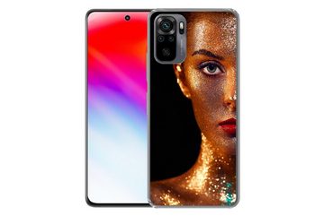 MuchoWow Handyhülle Make-up - Gold - Frau - Luxus - Glitzer - Kunst, Phone Case, Handyhülle Xiaomi Redmi Note 10, Silikon, Schutzhülle