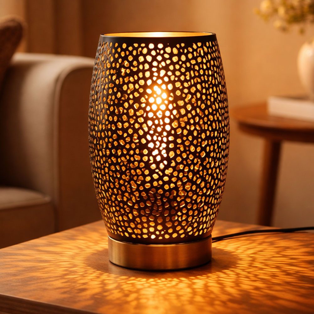 GLOBO LIGHTING Tischleuchte, Leuchtmittel nicht inklusive, Design Tisch Lampe Wohn Arbeits Zimmer Dekor Stanzungen Leuchte gold