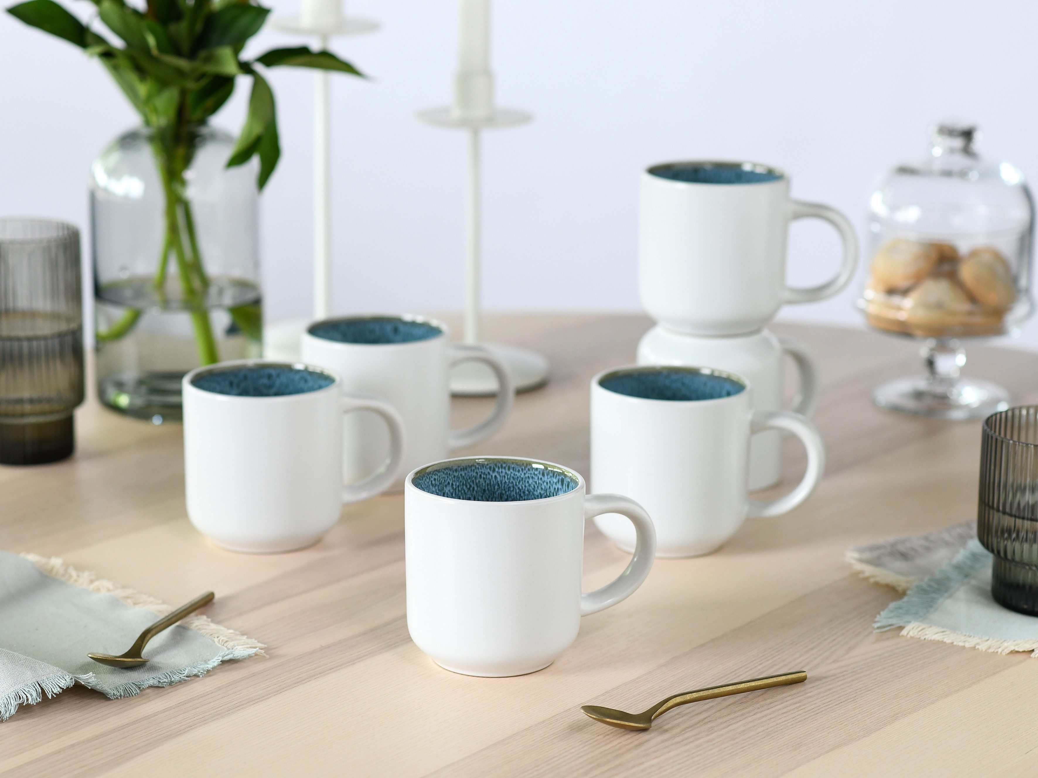 OTTO home Becher modernes 6-teiliges Kaffeebecher-Set Novalee, 6-tlg., Steinzeug, hohe Haltbarkeit, spülmaschinen- & mikrowellengeeignet, Reaktivglasur