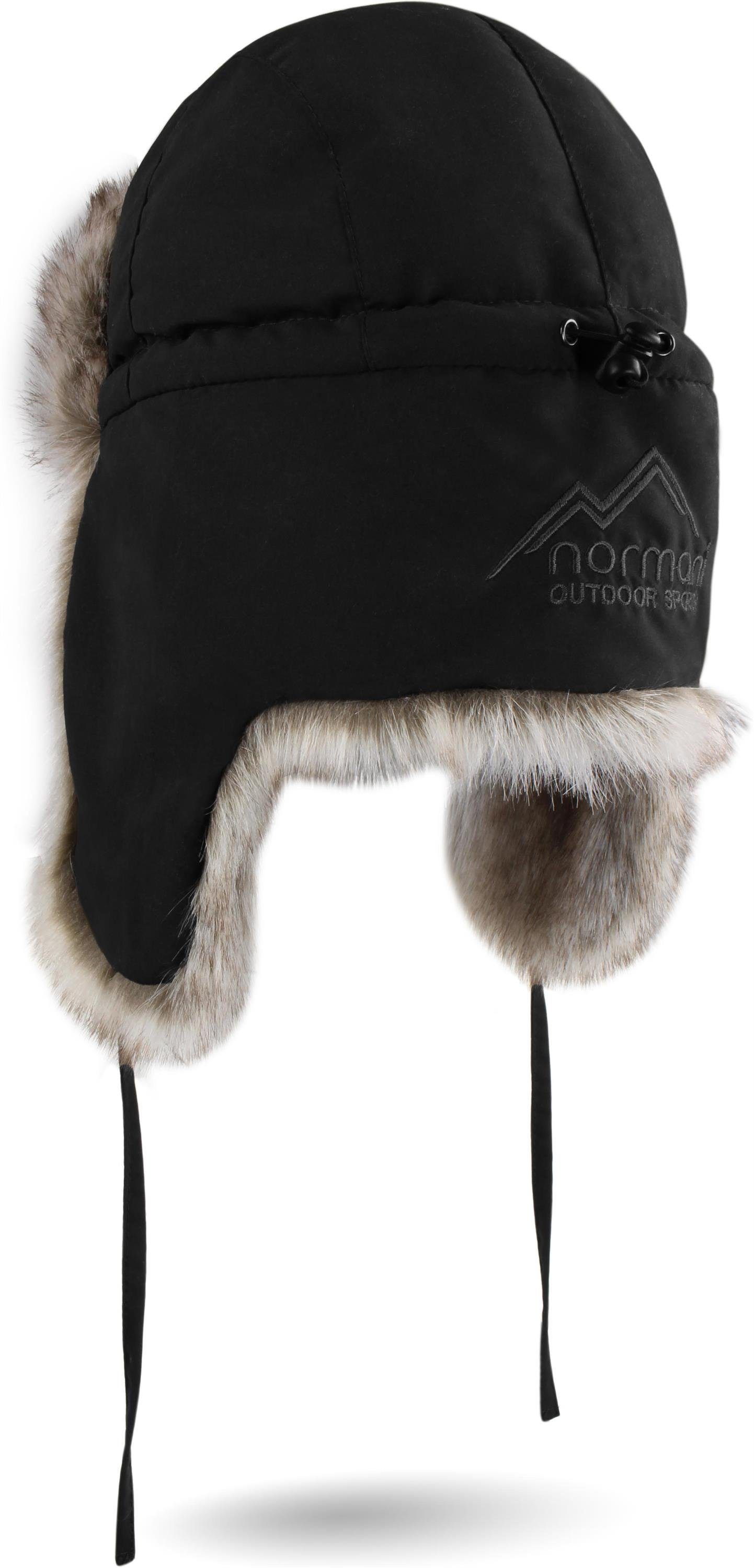und Wintermütze mit Ursa normani Fellimitatmützen Arctic Winterkappe Ohren- Fellmütze Tschapka Nackenwärmer Schwarz