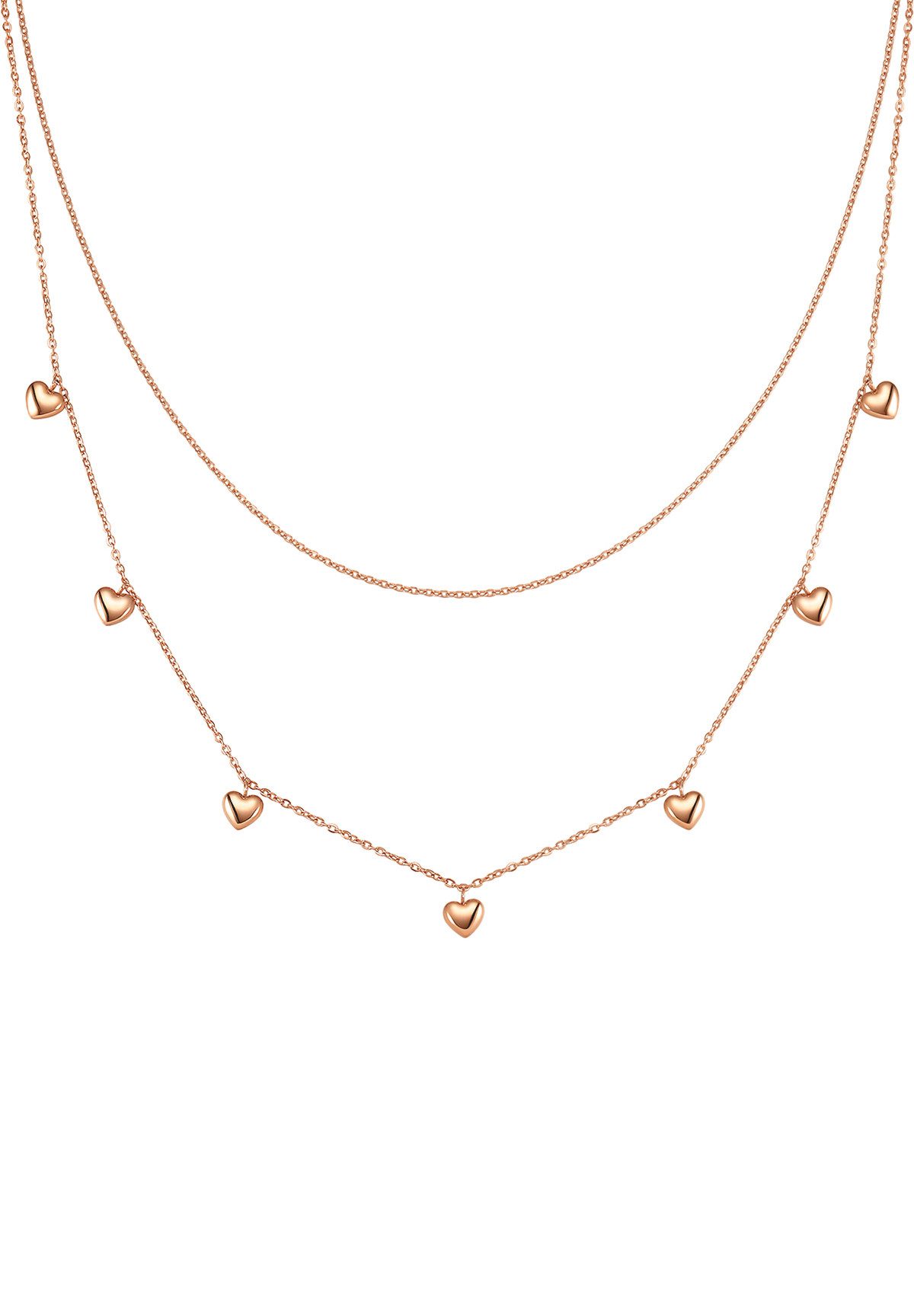 Hey Happiness Collier Layer Herzkette mit Charms, mehrreihig, Mehrsträngige Kette mit Herz Anhängern, aus Edelstahl