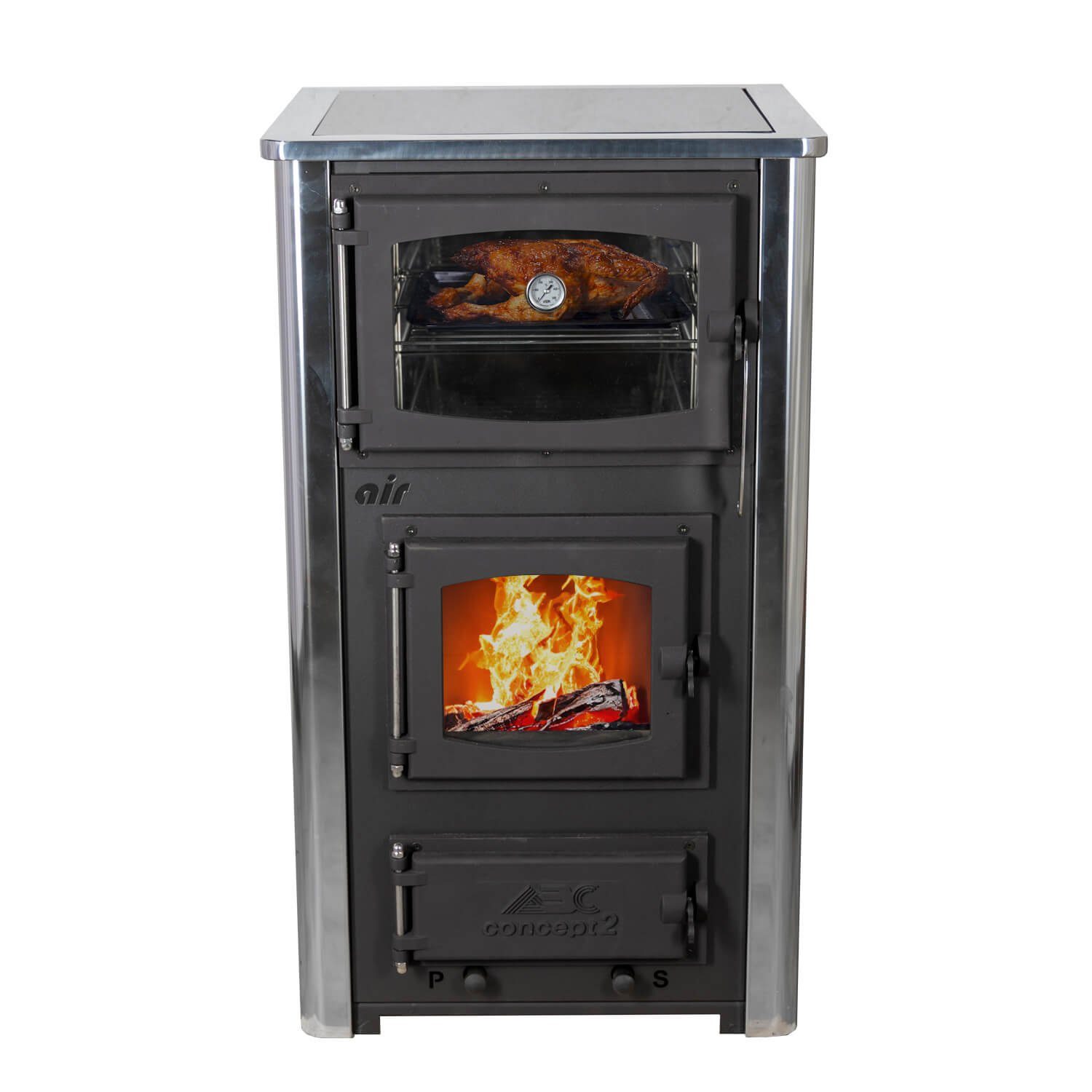 ABC Proizvod Kaminofen Dauerbrand mit Backfach und Herdplatte mit Glaskeramik Air Mini, Dauerbrand, Mehrfachbelegung, für Holz und Brikett