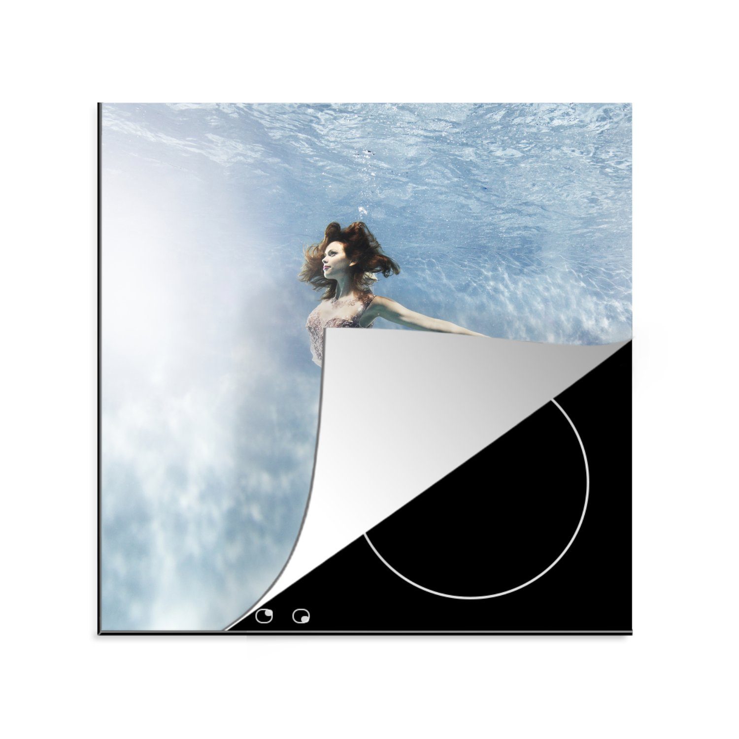 Herdblende-/Abdeckplatte für tlg), (1 einer Unterwasserfoto Vinyl, Ballerina, Ceranfeldabdeckung, küche cm, 78x78 Arbeitsplatte MuchoWow