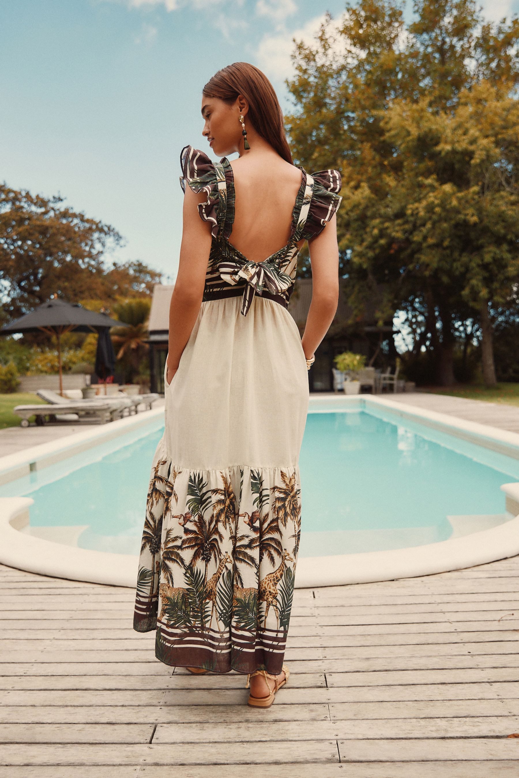 Next Maxikleid Gestuftes Boho-Maxikleid mit Flatterärmeln günstig online kaufen