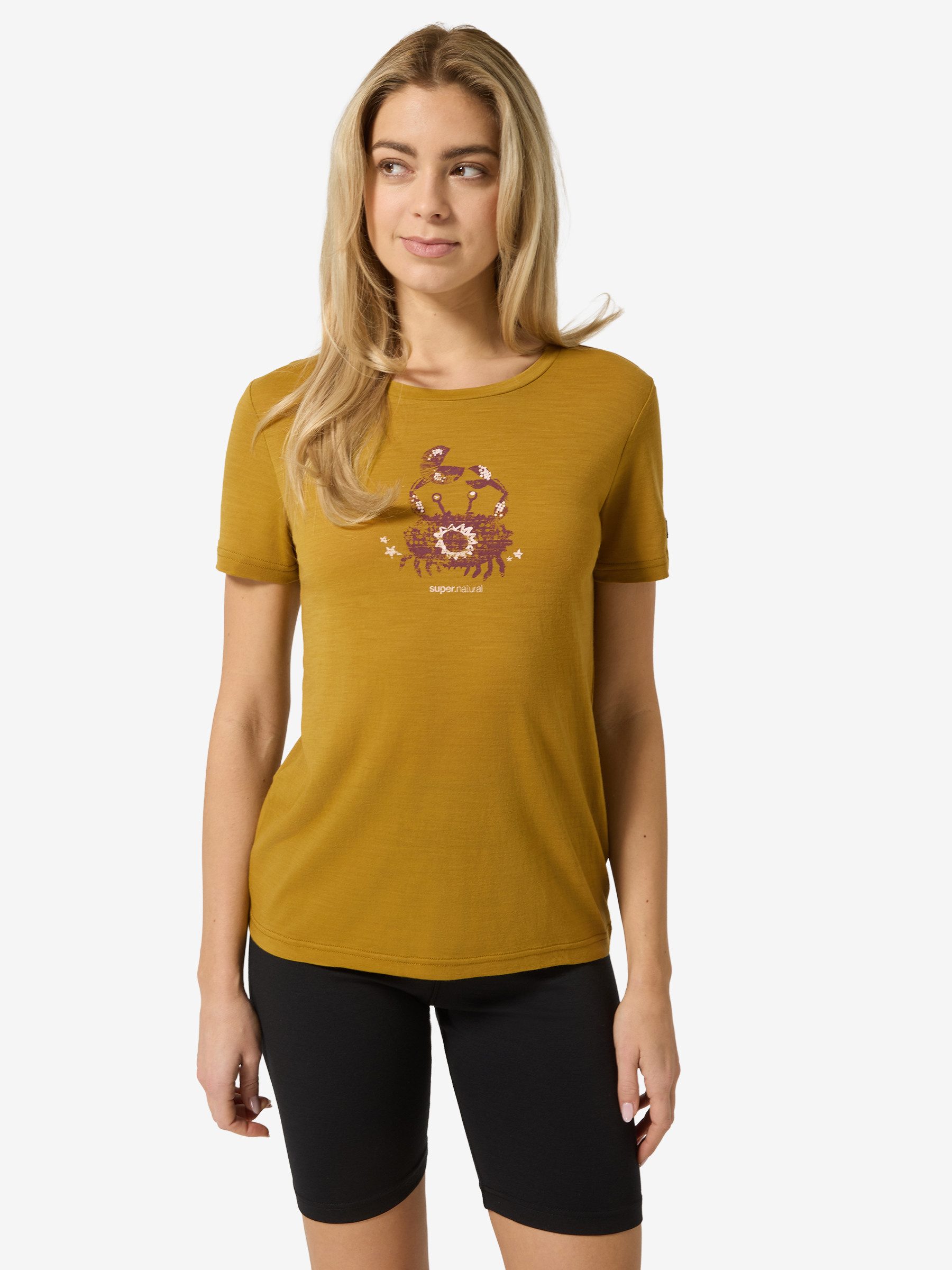 SUPER.NATURAL T-Shirt für Damen,Merino W MRS CRAB TEE mit Tier-Motiv, atmungsaktiv