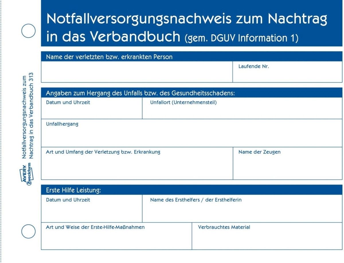 Formularblock Meldeblock Erste Hilfe A6 quer 50 Blatt.