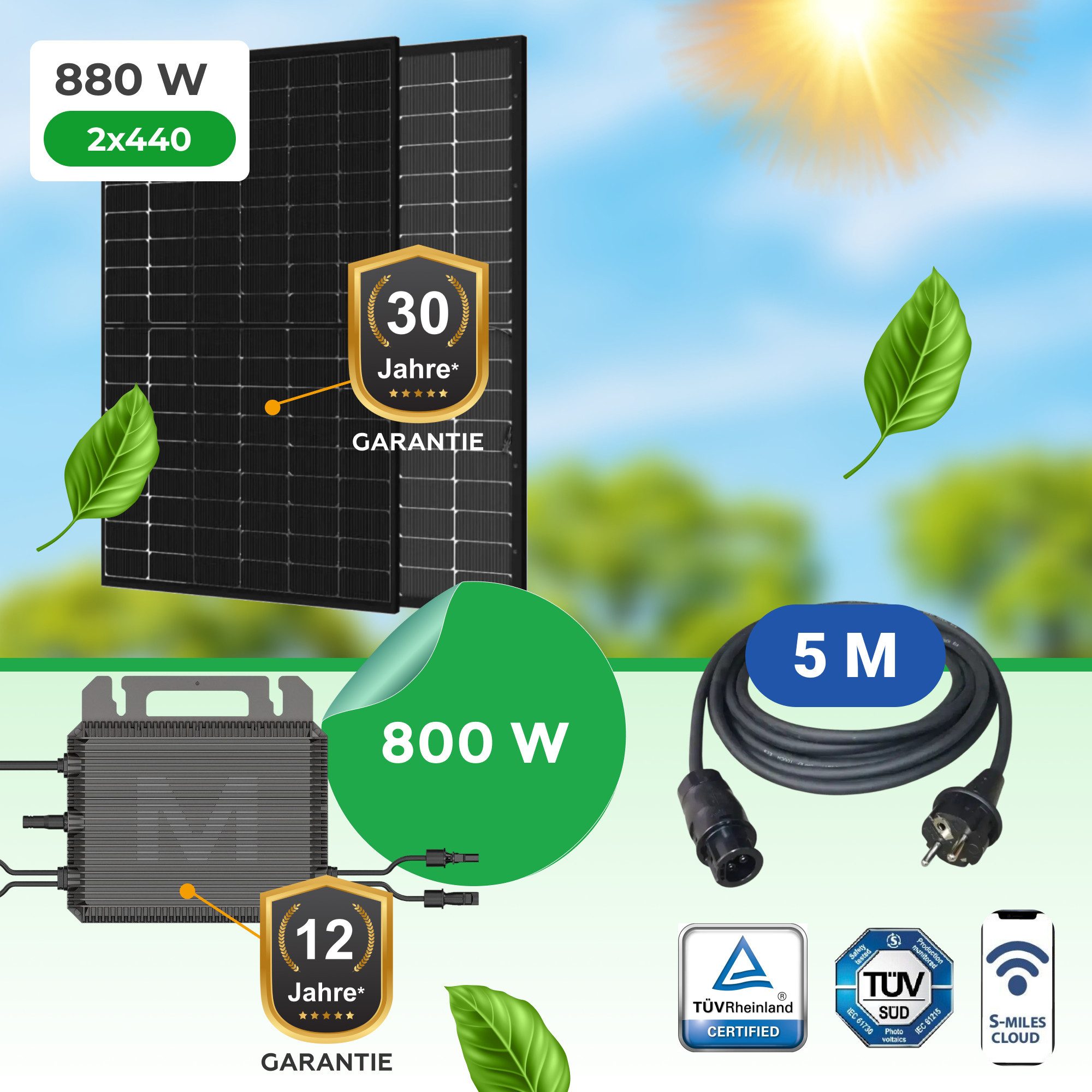 Paket.ag Balkonkraftwerk 880W Komplettset: Marstek M-800W Inverter & N-Type Bifacial Module, (1-St)