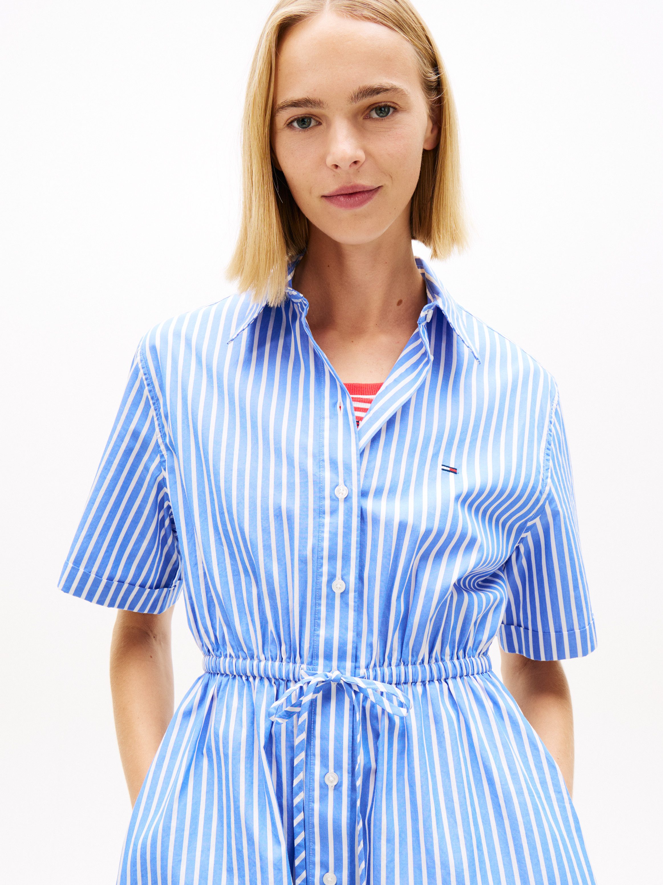 Tommy Jeans Hemdblusenkleid TJW MINI STRIPE SHIRT DRESS mit Taillen Bindeband, Relaxed Fit