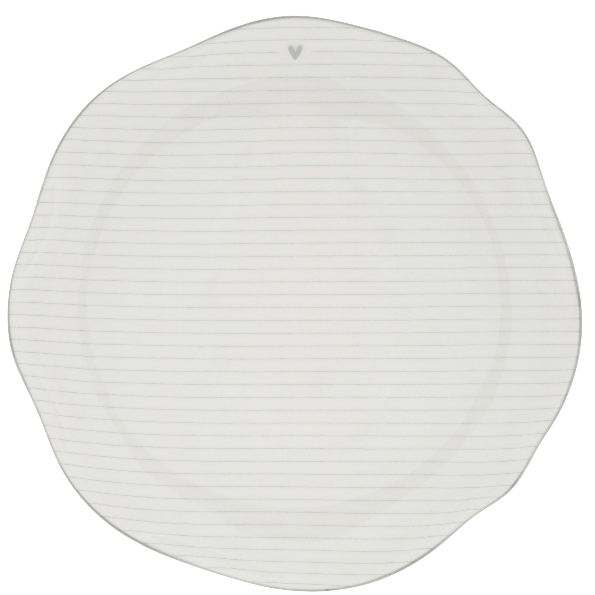 Bastion Collections Speiseteller Graues Herz, Spülmaschinengeeignet, Weiß, Motiv: graues Herz + Streifen