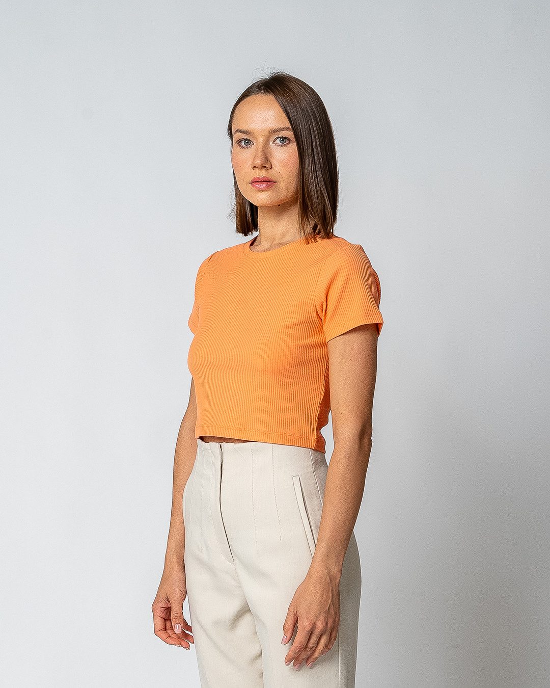 GORG Kurzarmshirt Damen Geripptes Cropped T-Shirt günstig online kaufen