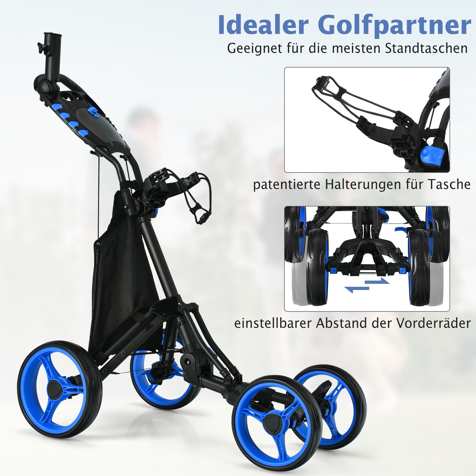 COSTWAY Golftrolley, 4 Rad Golfwagen klappbar aus Aluminum