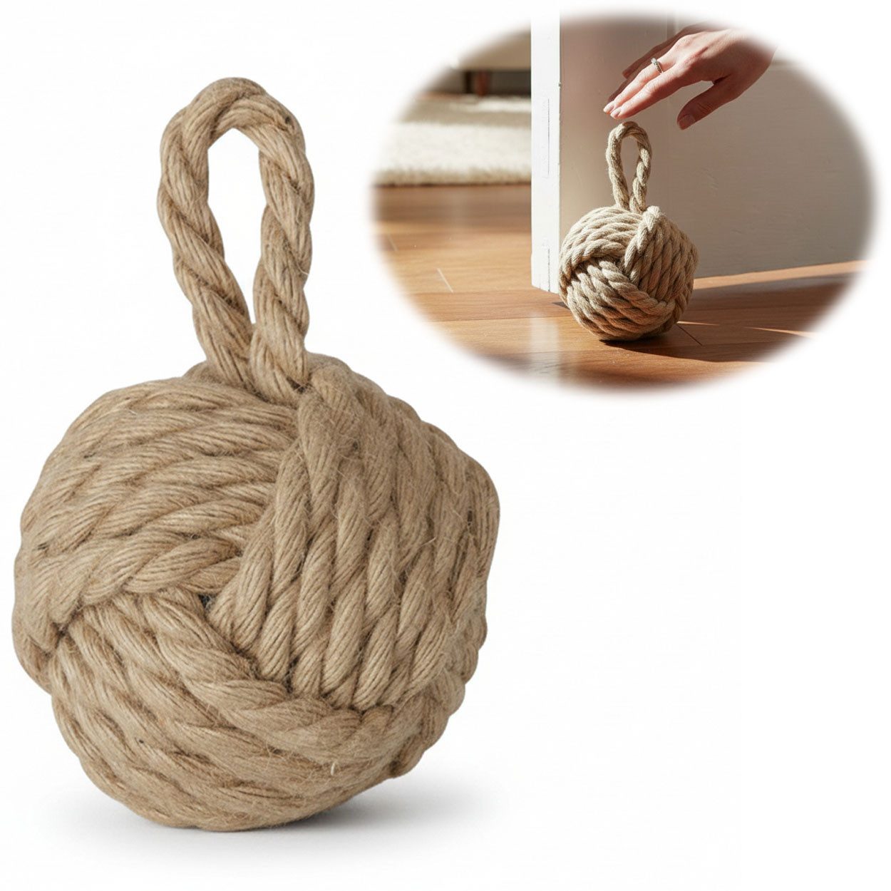LS-LebenStil Bodentürstopper Boden Türstopper Malmö 23cm Beige Braun 1,3kg Jute Knoten Tragegriff (Handgearbeitet Bodenstopper Türpuffer Türhalter Türsack Türkeil Tür Stopper Sack Fensterstopper Boden Stopper Buchstütze)