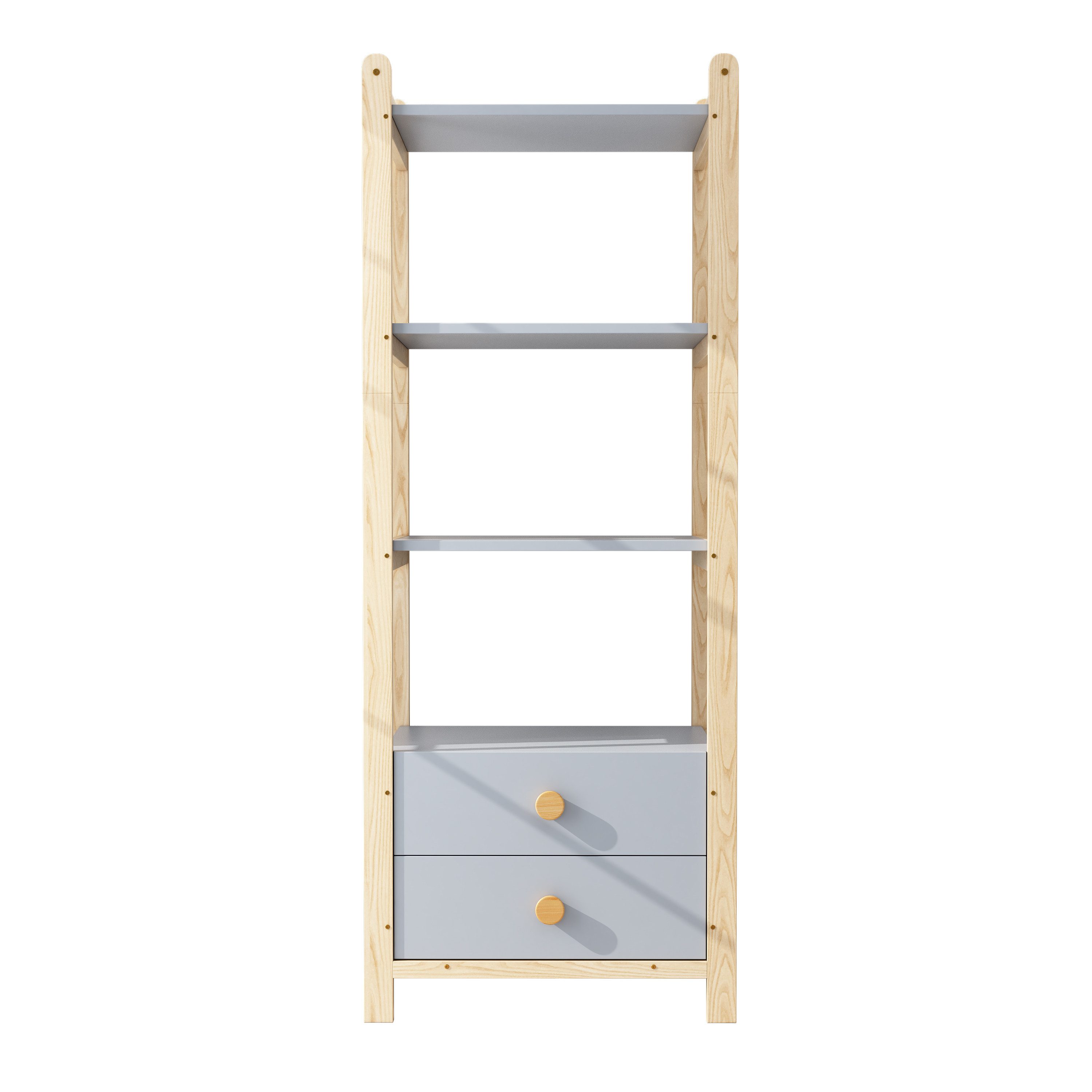 Flieks Kleiderschrank 4 Ebenen Bücherregal Standregal mit 2 Schubladen 70×44×180cm