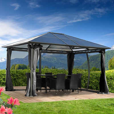 BRAST Pavillon Premium Aluminium Größen 3x4m 3,6x4,8m Moskitonetz, wahlweise mit LED, TÜV, wasserdicht, UV-Schutz, festes Dach