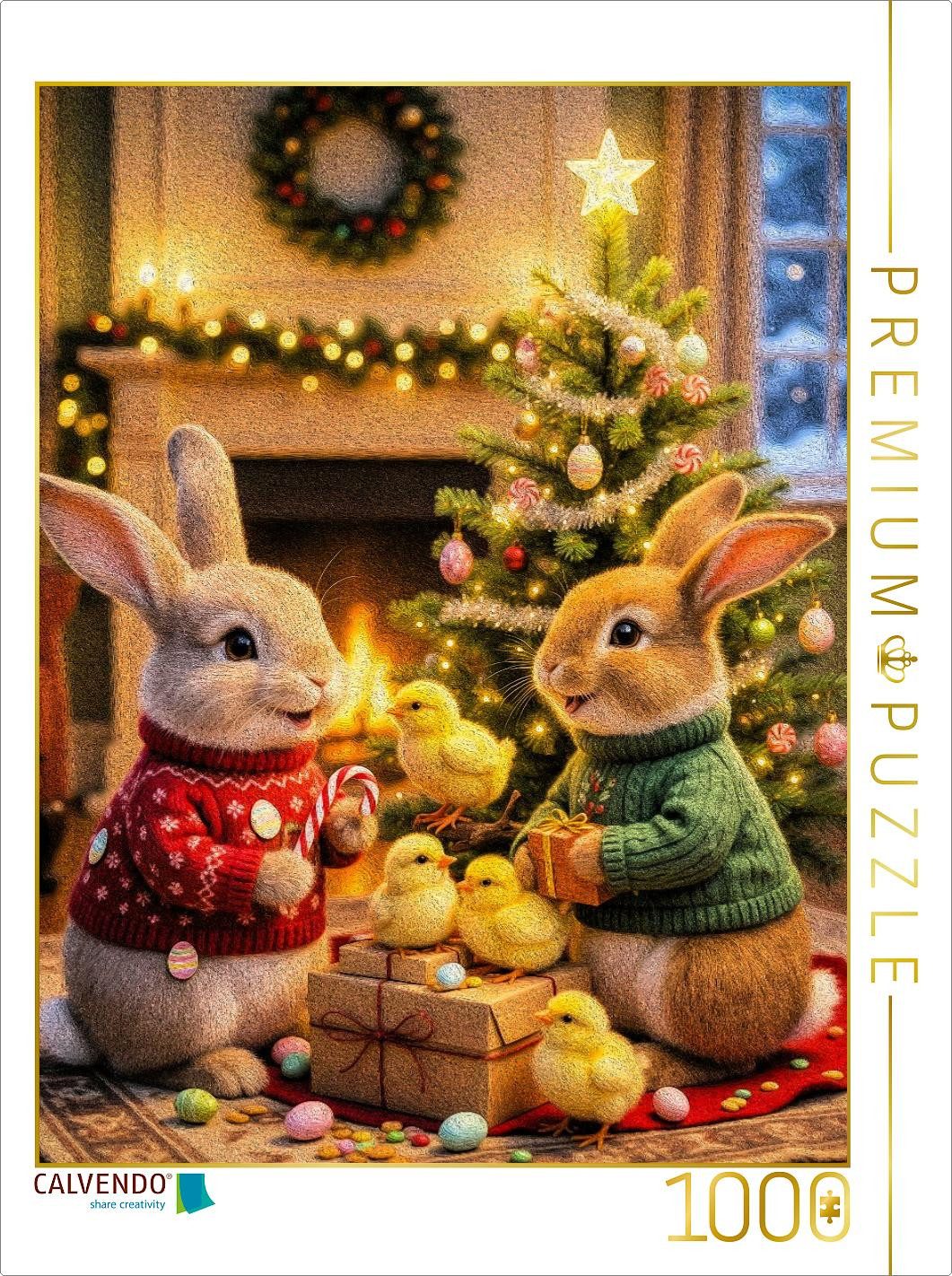 CALVENDO Puzzle CALVENDO Puzzle Weihnachtsfeier bei Osterhasen mit kleinen Küken, 100, 1000 Puzzleteile