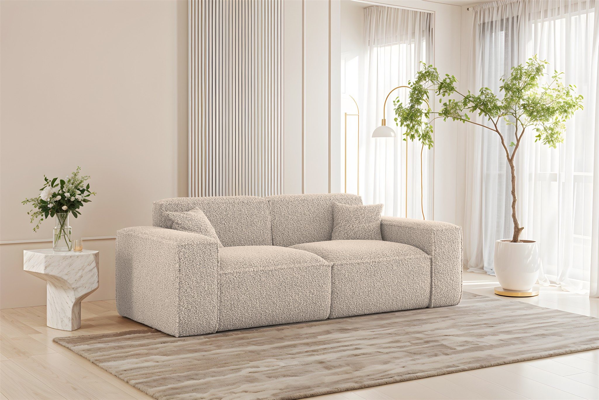 Fun Möbel 2-Sitzer Sofa Designersofa CELES PREMIUM in Stoff Sven, Rundumbezug, inkl. 2 Zierkissen