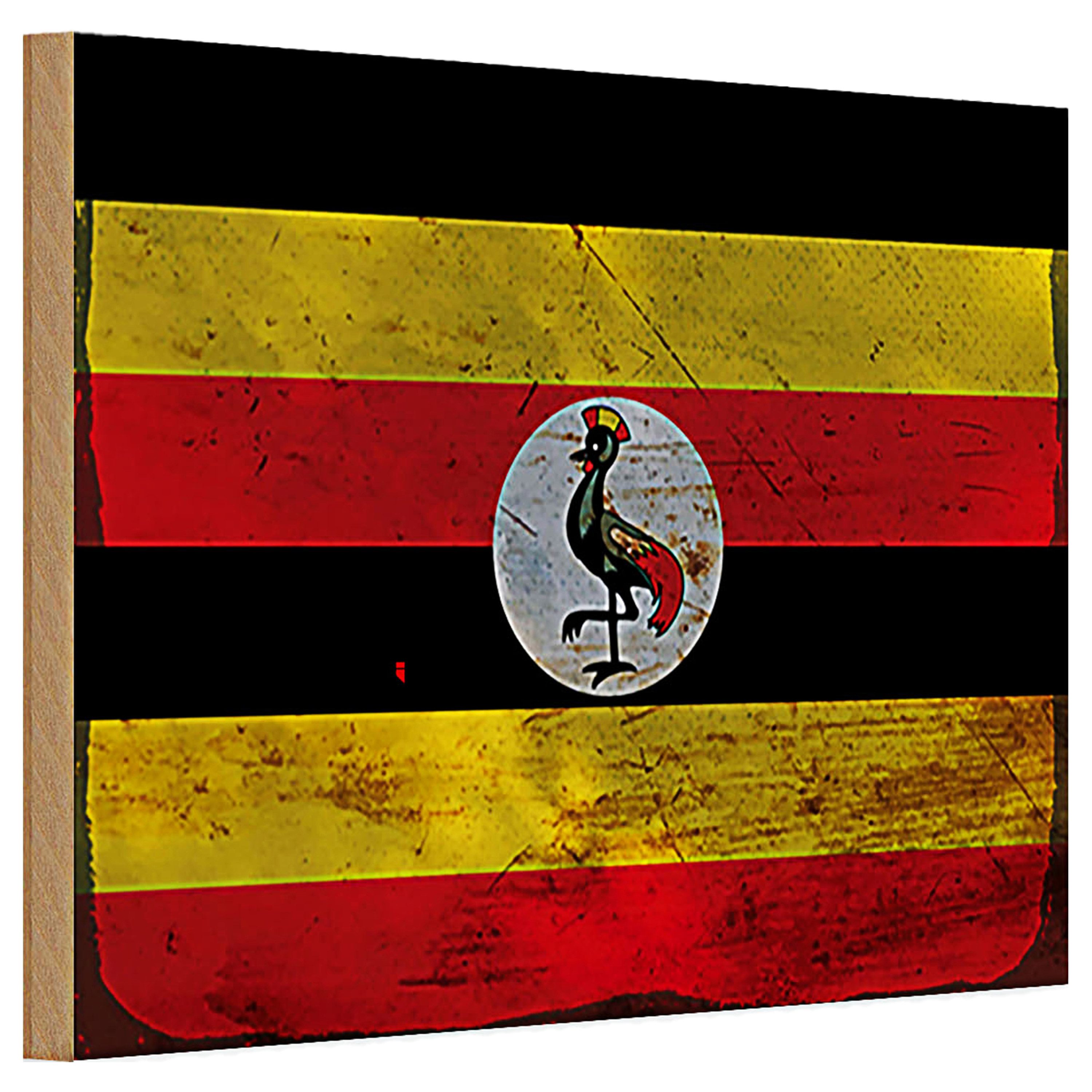 Roomando Holzbild Holzschild Flagge Uganda 30x20cm Flag of Uganda Rost