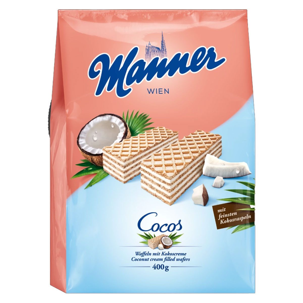 Manner Kekse, Manner knusprige Waffeln mit Füllung aus Kokosnusscreme 400g