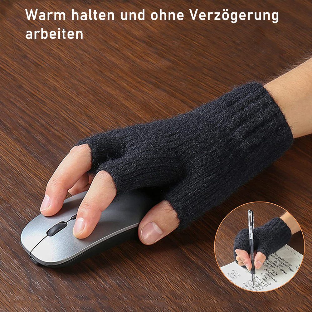 Handschuhe, weich 2 Strickhandschuhe Schwarz Winter Paar + Fingerlose zggzerg Hellgrau Strickhandschuhe Thermisch