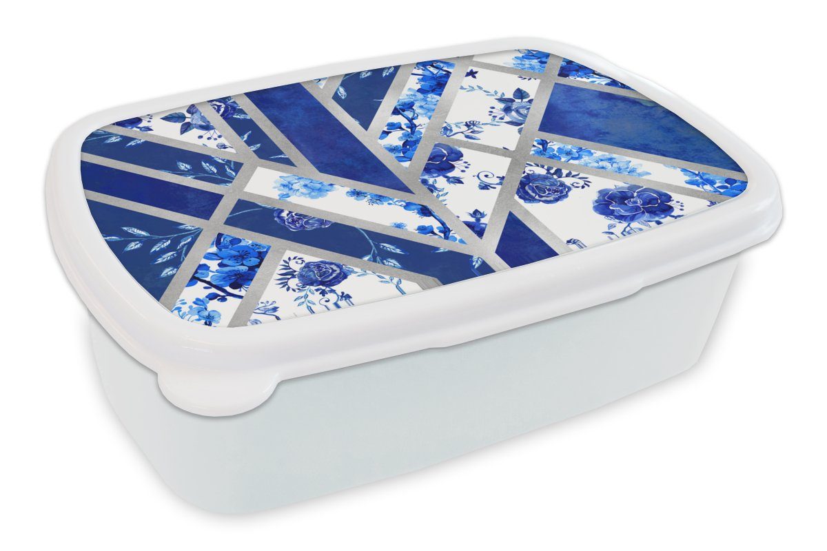 MuchoWow Lunchbox Design - Delfter Blau - Luxus, Kunststoff, (2-tlg), Brotbox für Kinder und Erwachsene, Brotdose, für Jungs und Mädchen weiß
