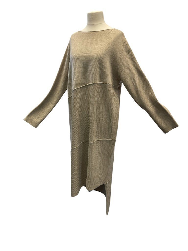 BZNA Strickkleid Tunikakleid Bara Asymmetrisches Beige Longpulli Kleid
