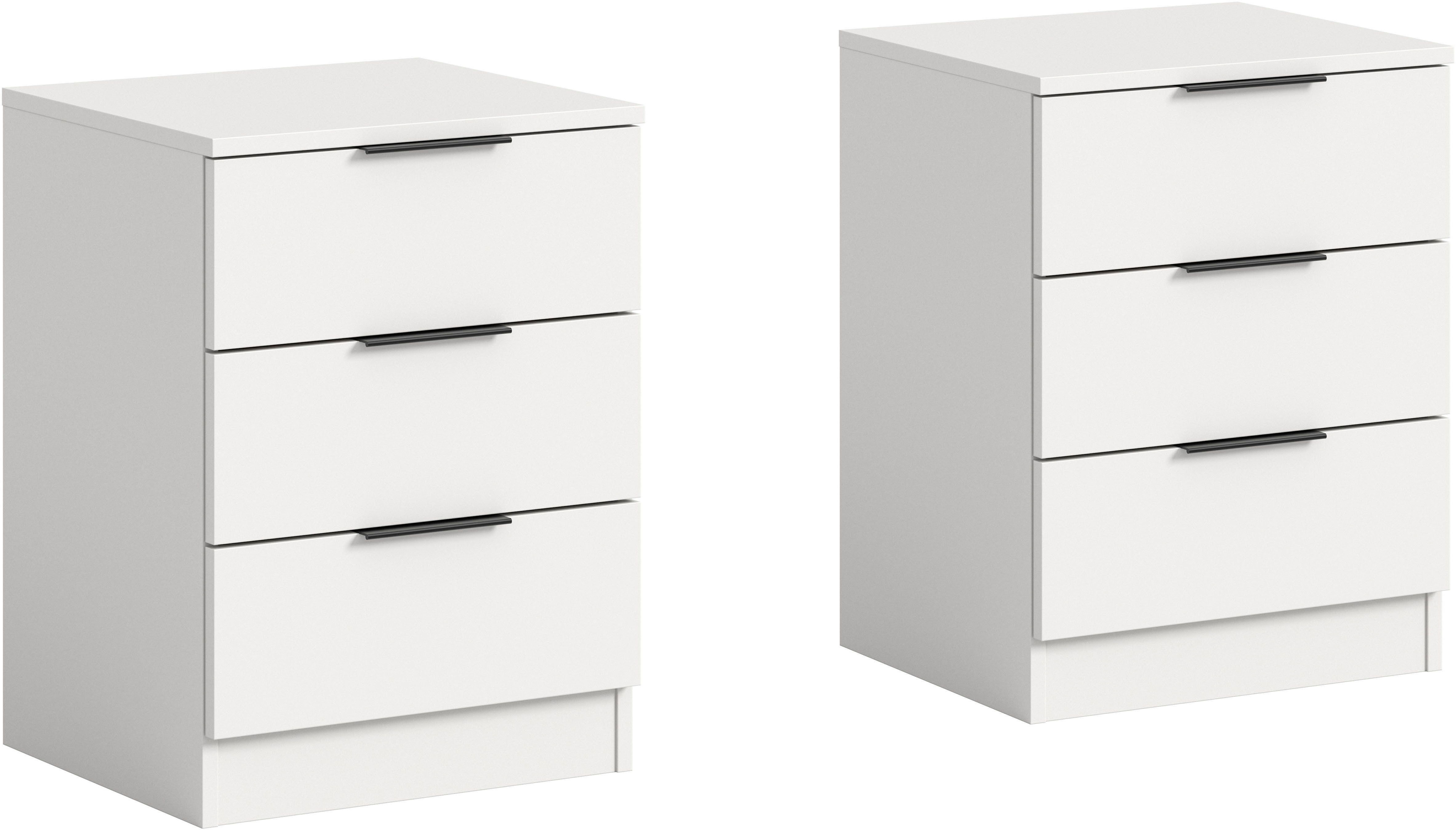Home affaire Nachtkommode Skarde 2 Nachttische, jeweils Breite: 45 cm (Set, 2 St., Sie bekommen 2 Nachttische im Set), Skarde, 2er Set Nachtkommoden, 3 Schubkästen, weiß