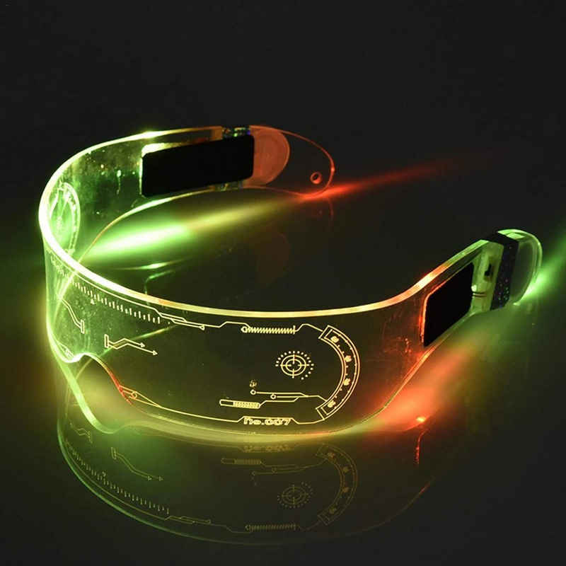 FeelGlad Arbeitsschutzbrille »Halloween-LED-Leuchtbrille – Neonbrille – Cyberpunk LED-Visier Brille – Futuristische elektronische Visierbrille – für Party, Disco, DJ, Musik, Konzert, Live, Verkleidung«, (1St)