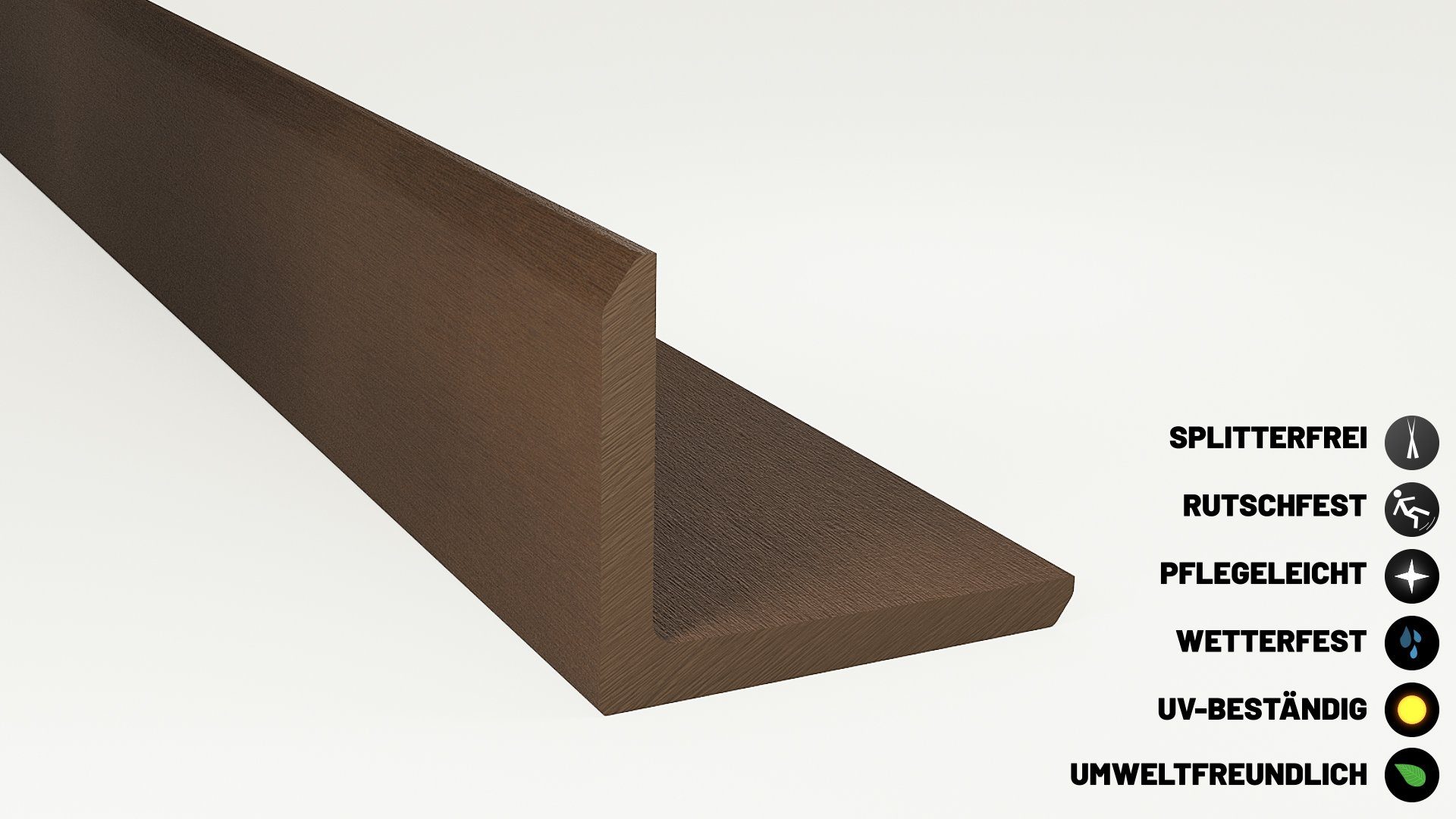 Endorphin Terrassendielen ® WPC Abschlussleisten 5er Set Braun 220cm Winkelprofil 5,5 x 4,5cm