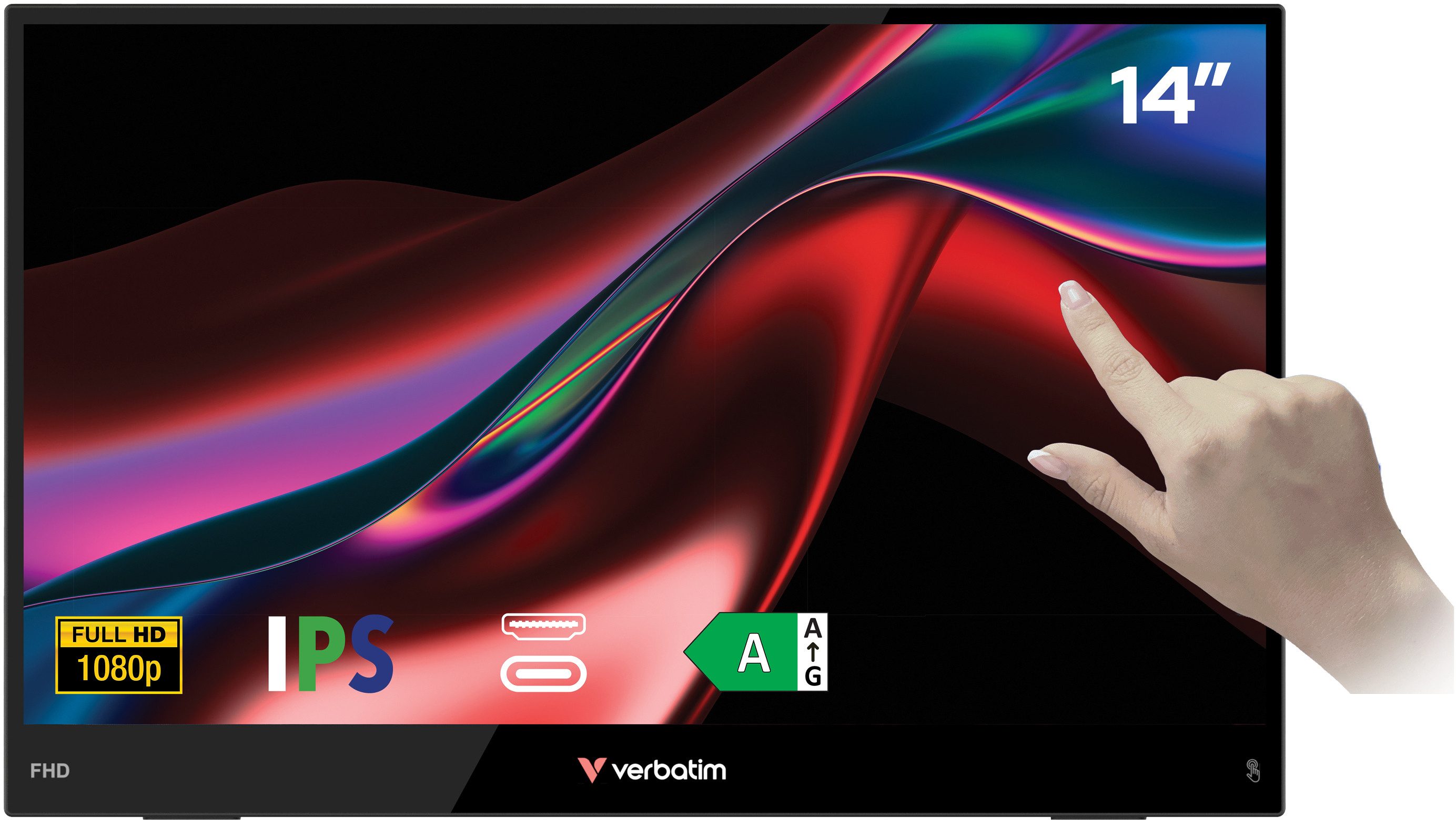 Verbatim 14'' Full HD 1080p Tragbarer Touchscreen LIGHT Serie Portabler Monitor (35,56 cm/14 ", 1920 × 1080 px, Full HD, 60 Hz)