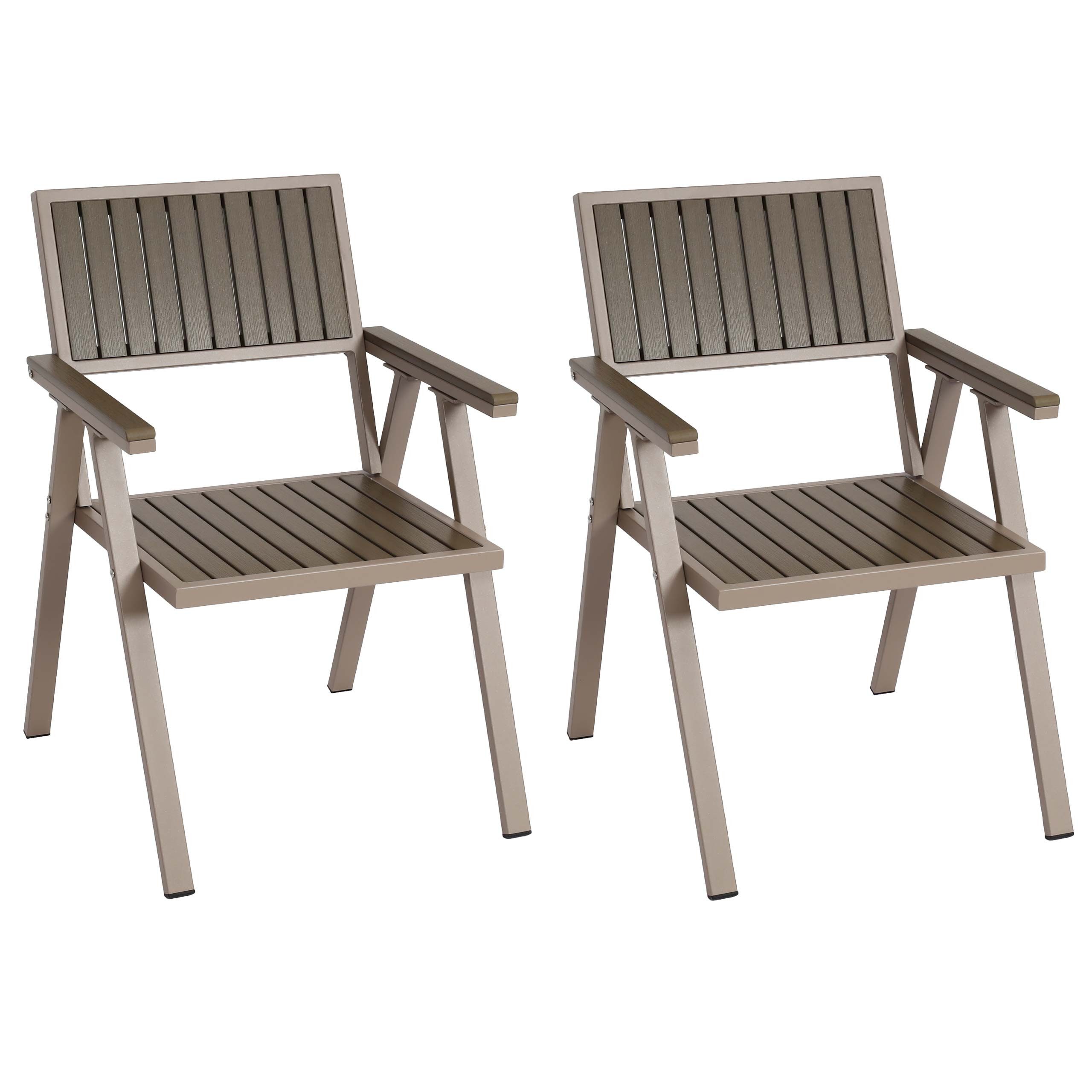 PROREGAL® Gartenstuhl 2er-Set Balkonstuhl 87x57x53cm Sitzhöhe 43cm Alu Holzoptik, Farbe