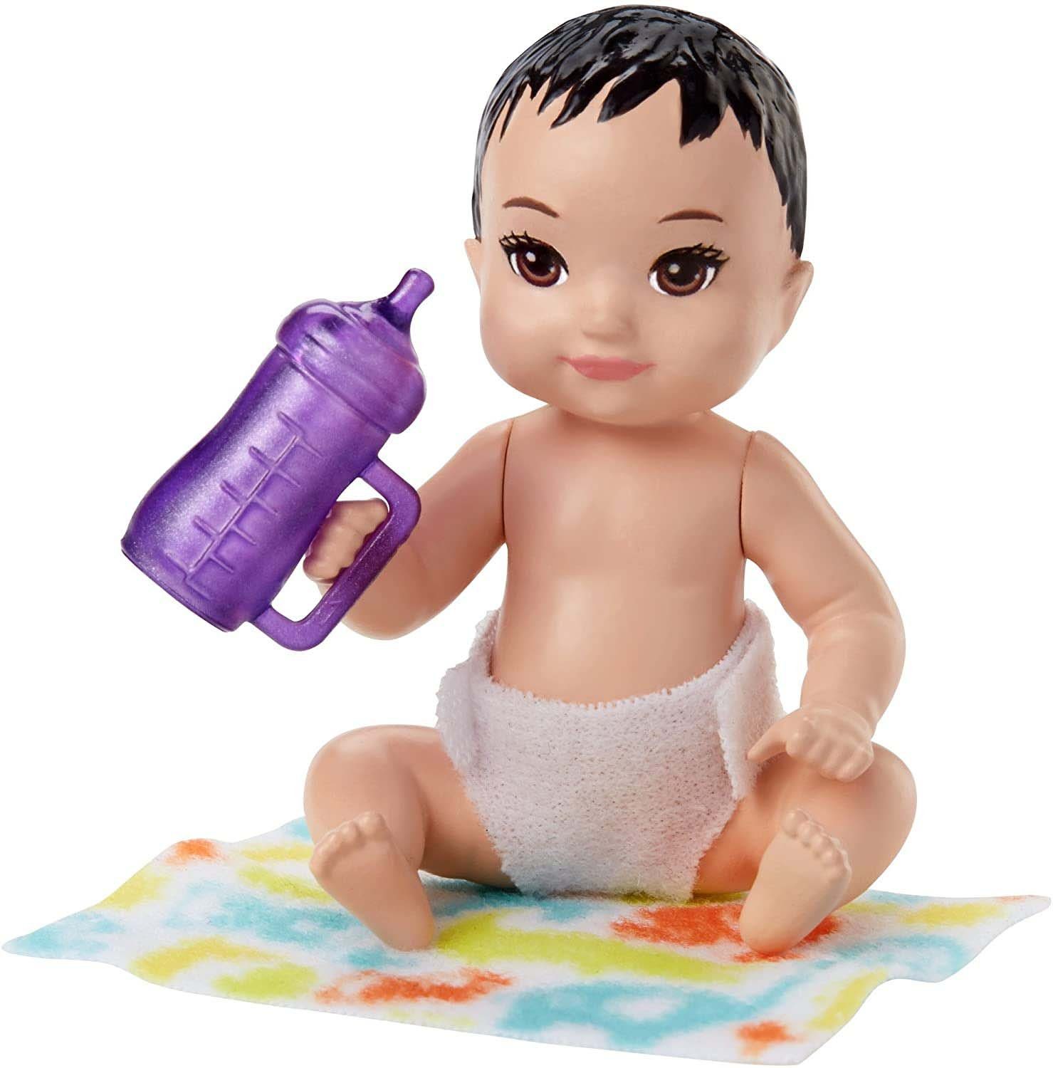 Anziehpuppe (schwarzhaarig, Baby-Puppe GmbH Trinkflasche) Mattel Barbie