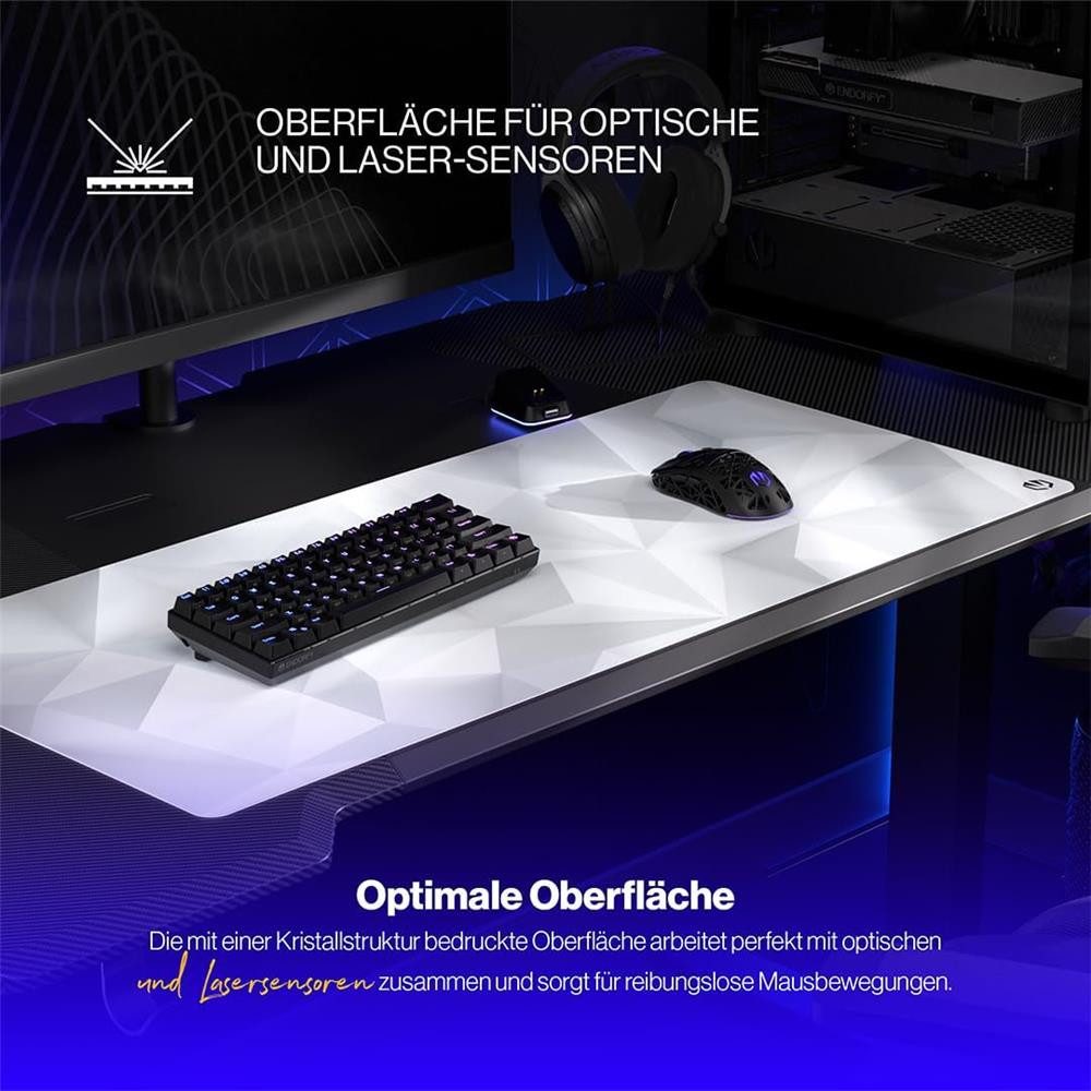 ENDORFY Gaming Mauspad Crystal Onyx White XL, XL Mauspad 900 x 400 mm in Onyx White mit Anti-Rutsch