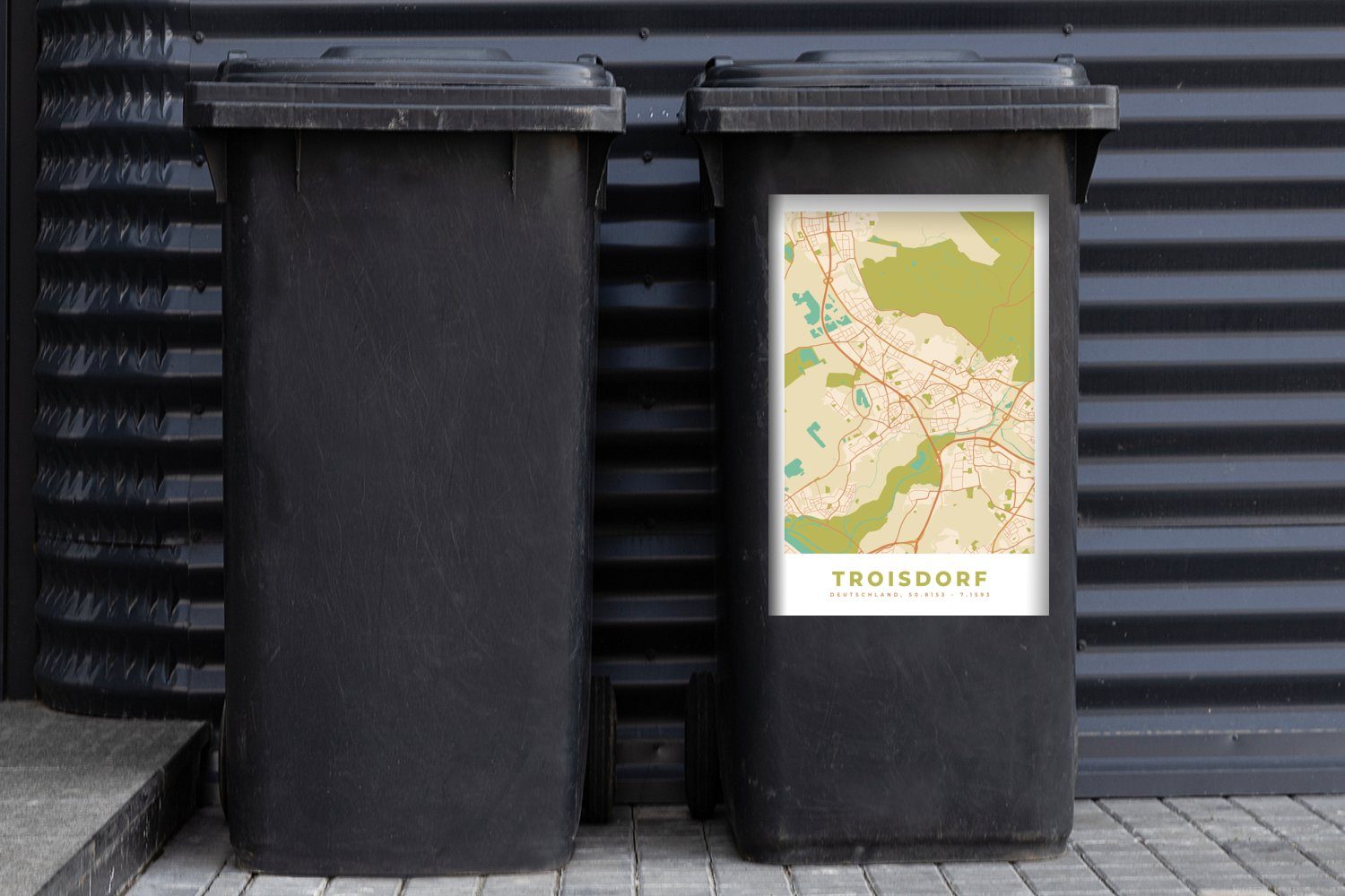 (1 Stadtplan Wandsticker Abfalbehälter - - Mülltonne, MuchoWow St), Container, Troisdorf Mülleimer-aufkleber, Sticker, Karte - Vintage