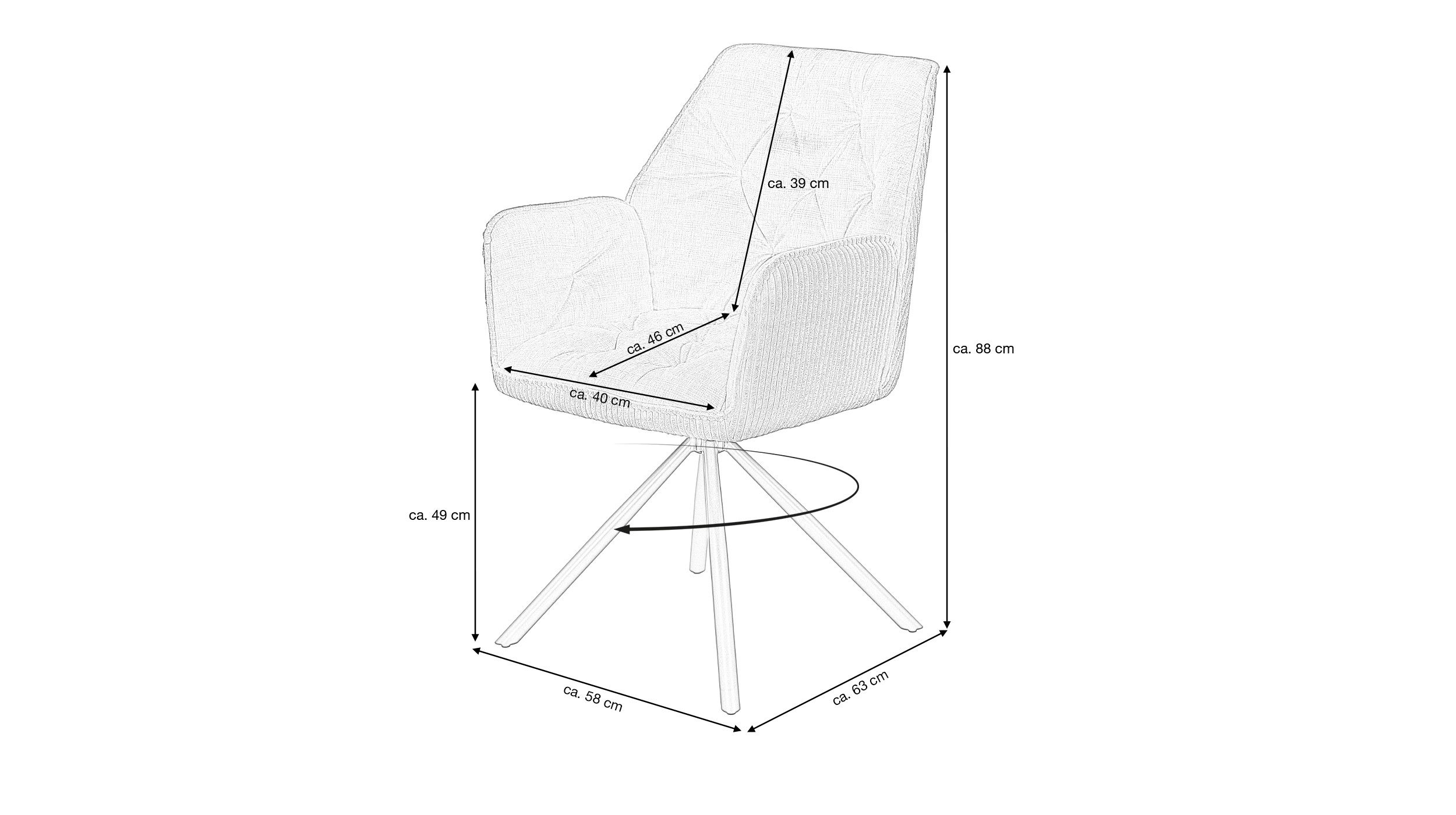 Massivart® Polsterstuhl drehbar 180°, Esszimmerstuhl, Cord-Microfaser anthrazit, »INGE«, Nivellierung · Metallgestell schwarz