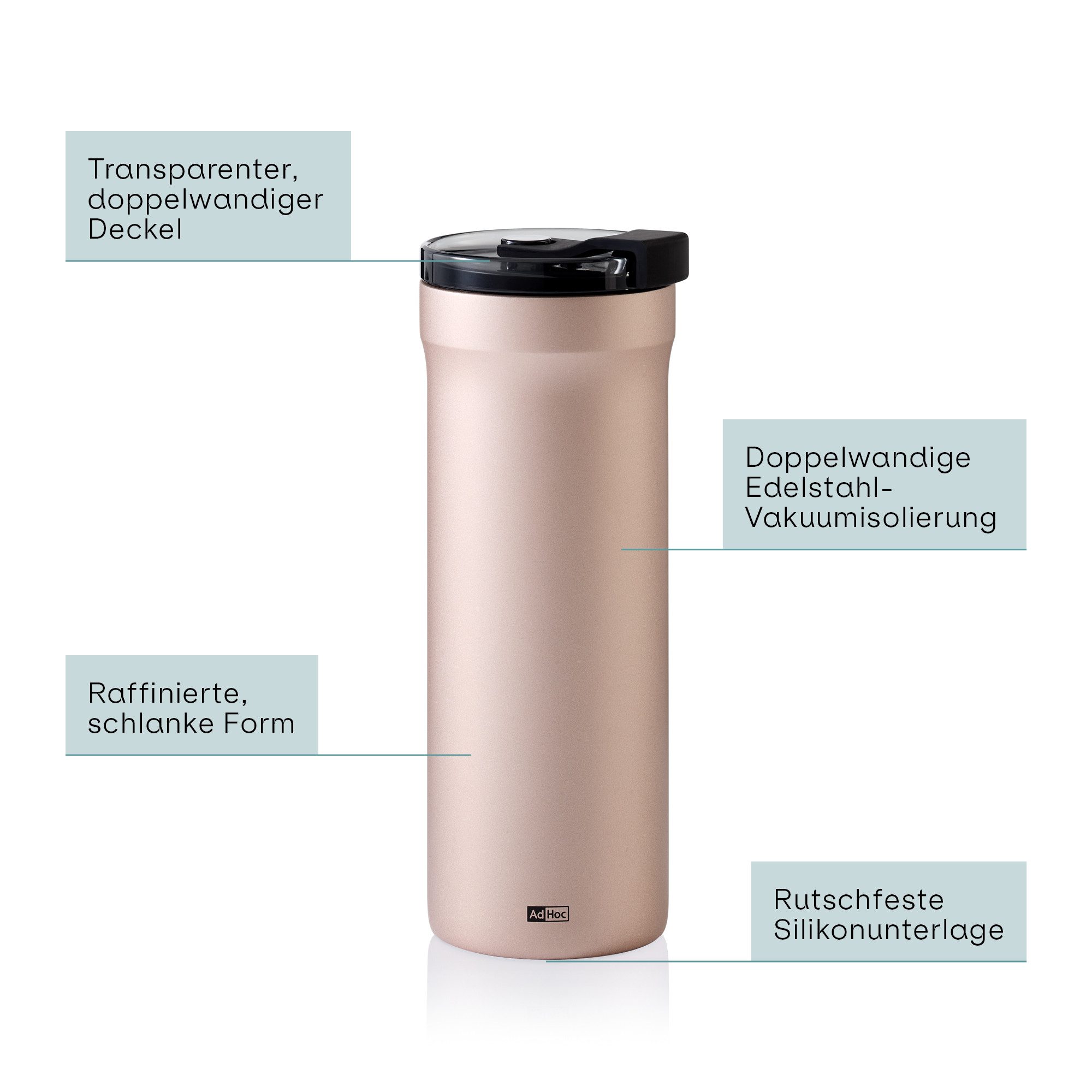 AdHoc Thermobecher Pulse, 1-tlg., Edelstahlgehäuse, Kunststoffdeckel, hält Getränke zuverlässig bis zu 10 Stunden heiß und 12 Stunden kalt