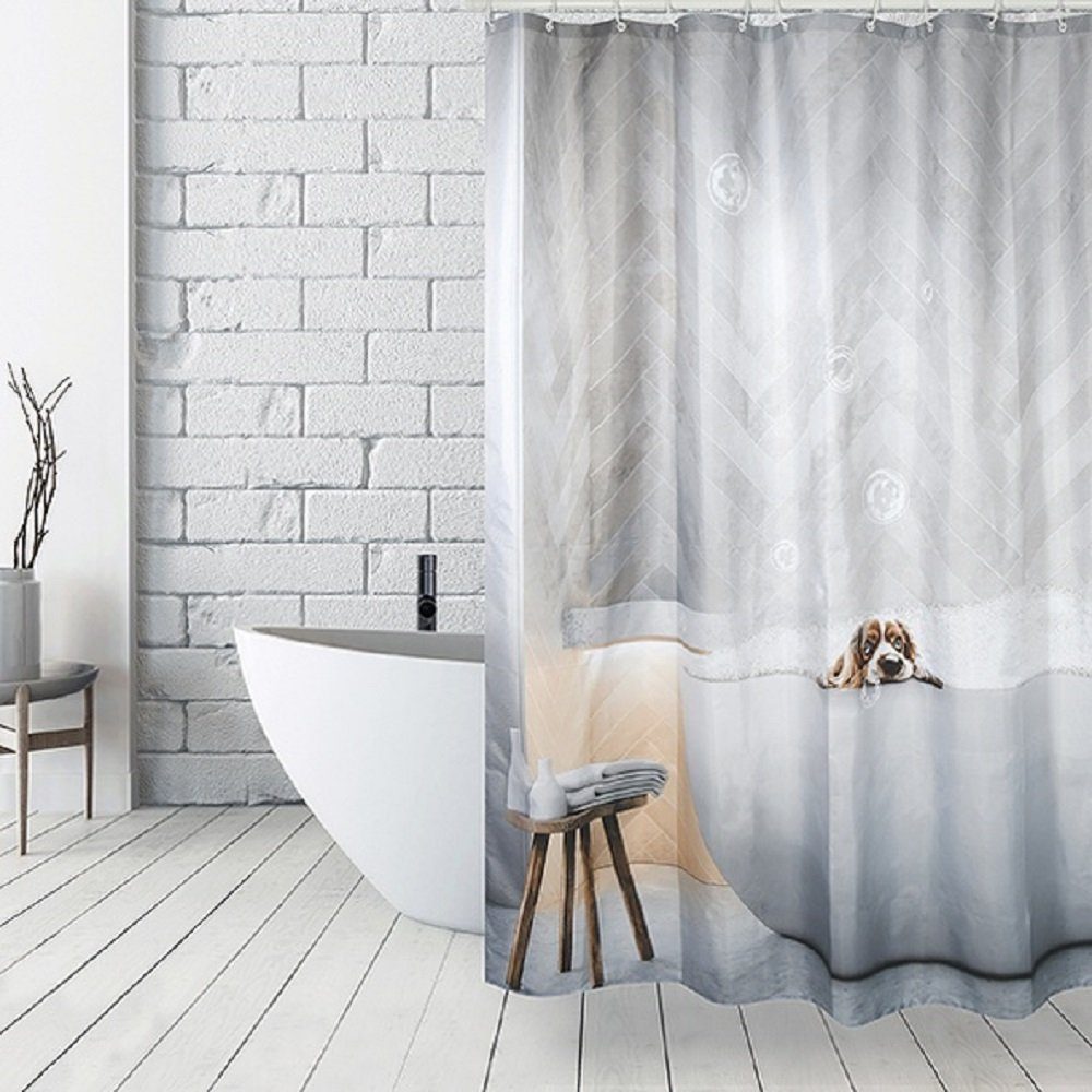 MSV Duschvorhang DOGGY BATH Breite 180 cm, Anti-Schimmel Textil-Duschvorhang, Polyester, 180x200 cm, waschbar