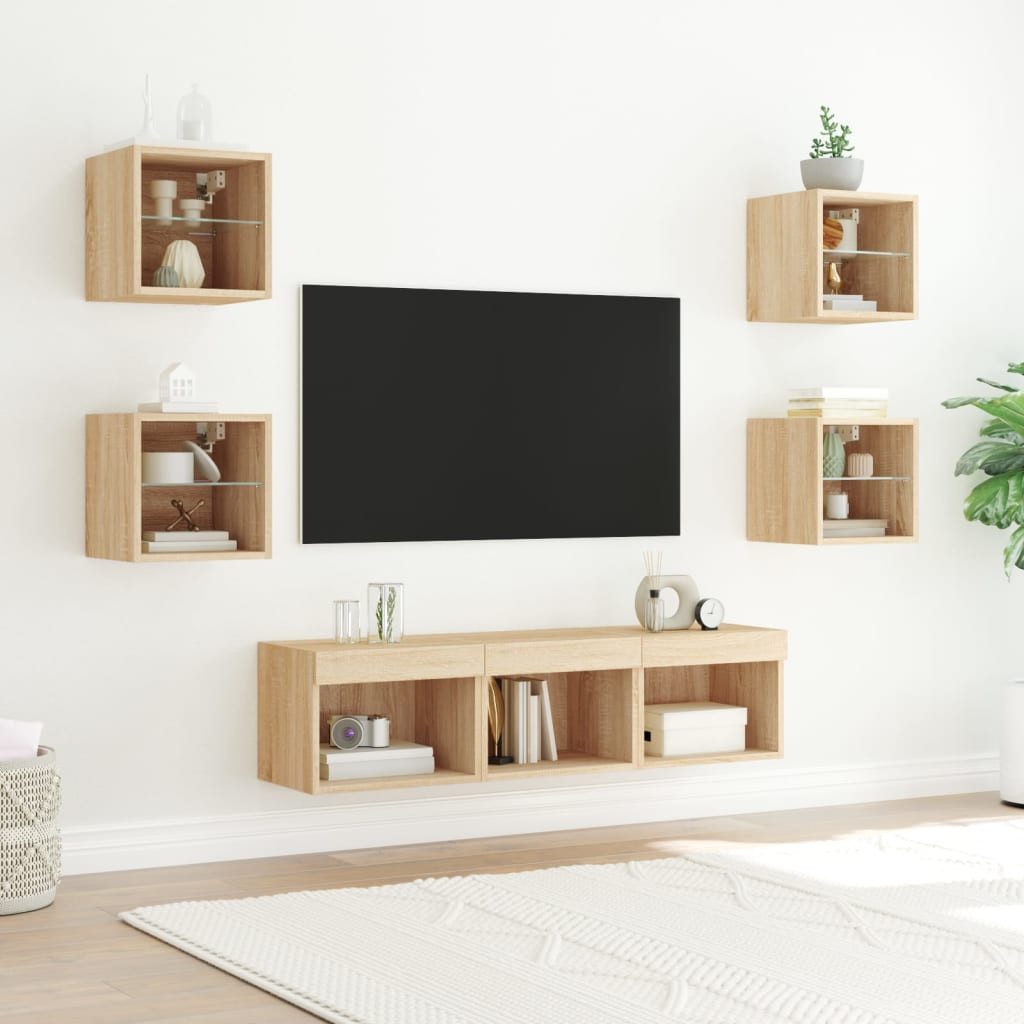 vidaXL TV-Wand 7-tlg. Wohnwand mit LED-Beleuchtung günstig online kaufen