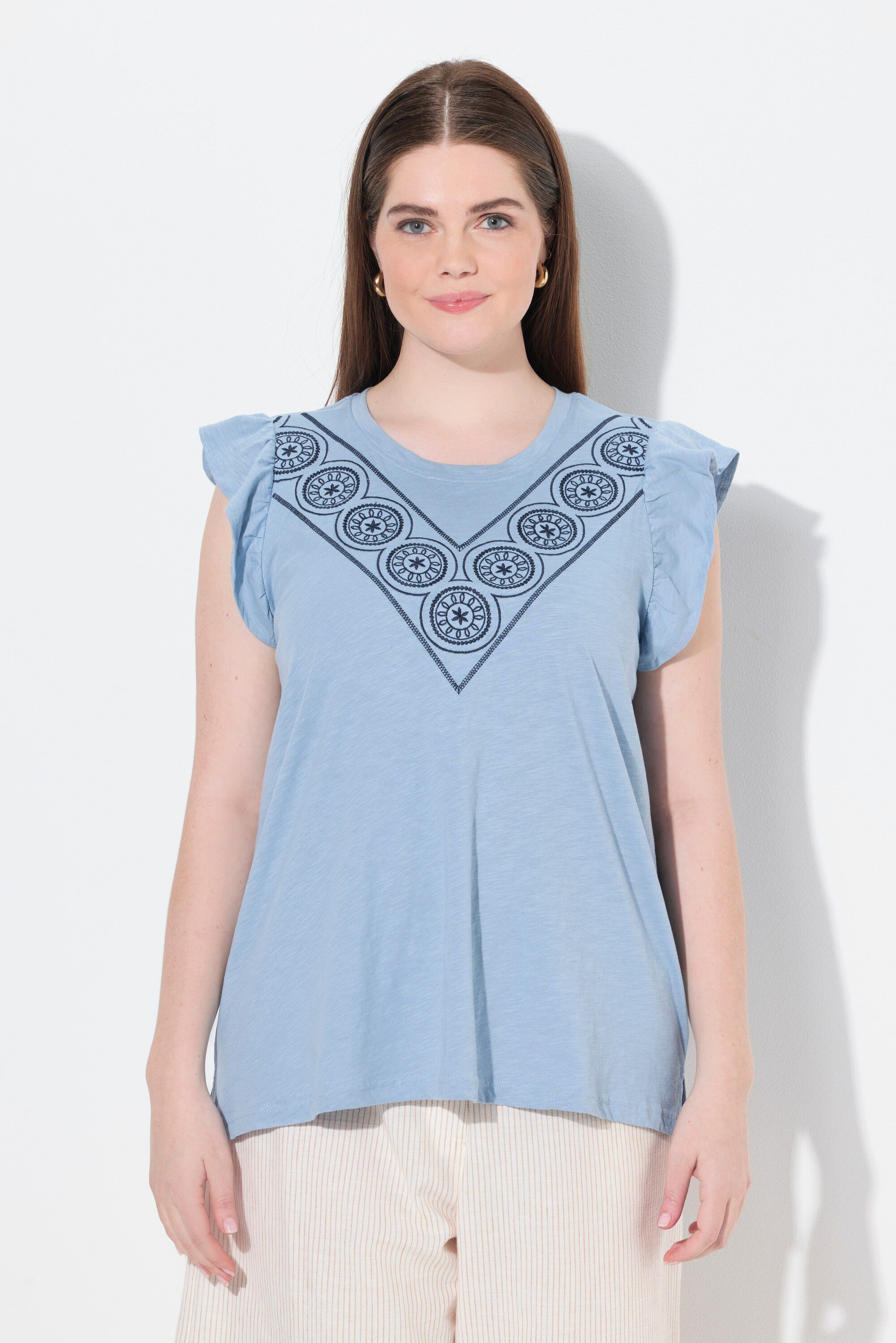 T-Shirt T-Shirt Stickerei Rundhals Halbarm Biobaumwolle