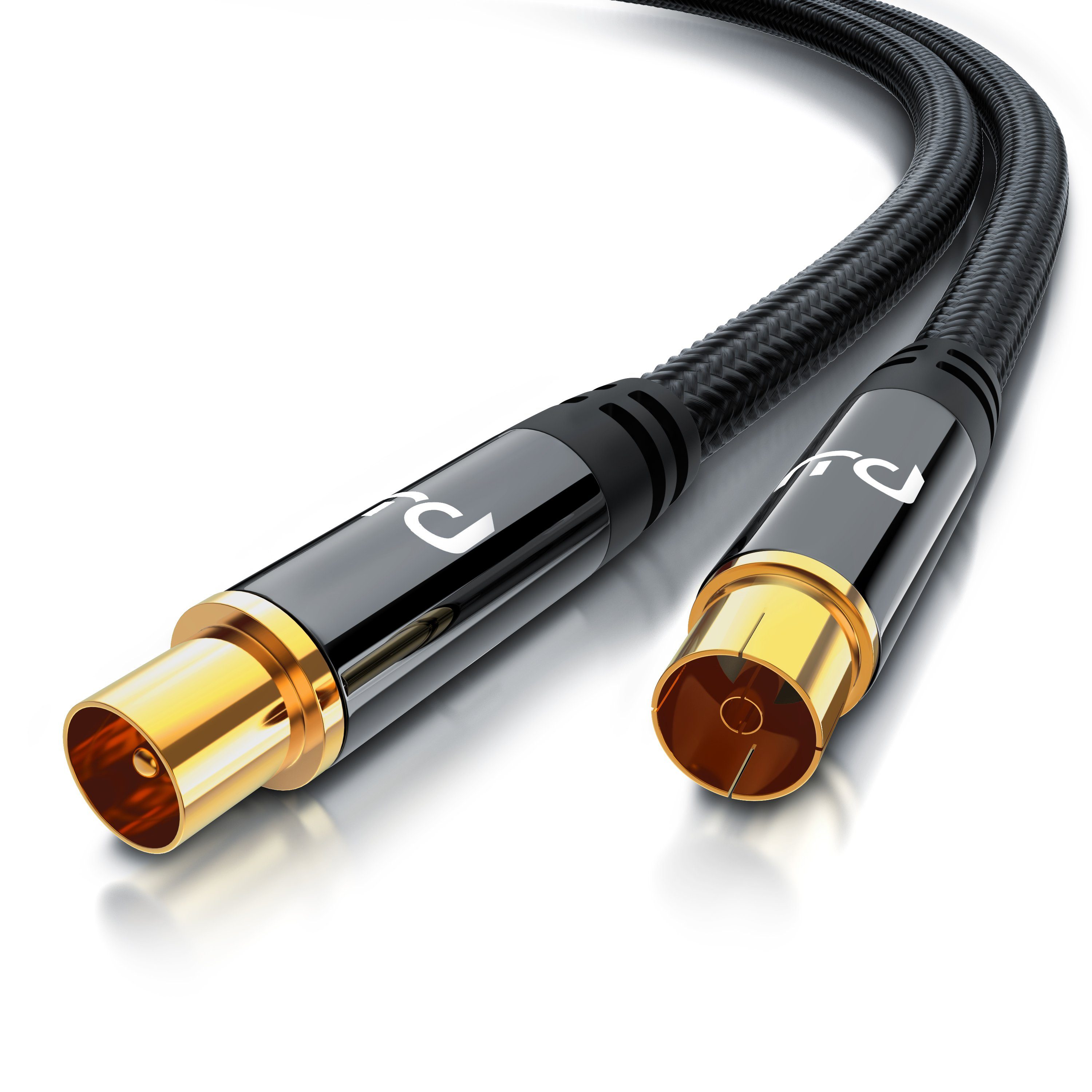 Primewire HDTV Antennenkabel, Braiding, 2-fach Schirmung, 75 Ohm / 135 dB - 2m TV-Kabel, Koax, RF Buchse, IEC Stecker (200 cm), Koaxialkabel, vergoldete Stecker, für Kabelfernsehen und Radio