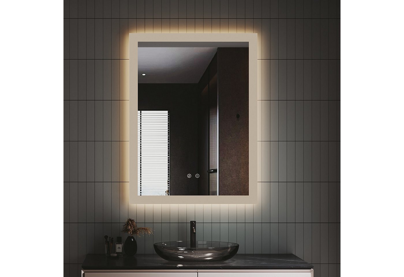 Thumbnail - IMPTS Badspiegel Badezimmer Bad Wandspiegel mit LED Beleuchtung Beschlagfrei Dimmbar (Packung, Touch-Schalter, Speicherf...