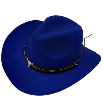 Yalion Cowboyhut Western Cowboyhut Herren Temperament Sämischleder Hut Blau geschwungene Krempe