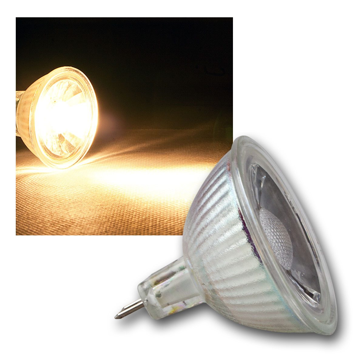 ChiliTec LED-Leuchtmittel MR16 LED Strahler "H50 COB" Glas, warmweiß, 400lm, warmweiß